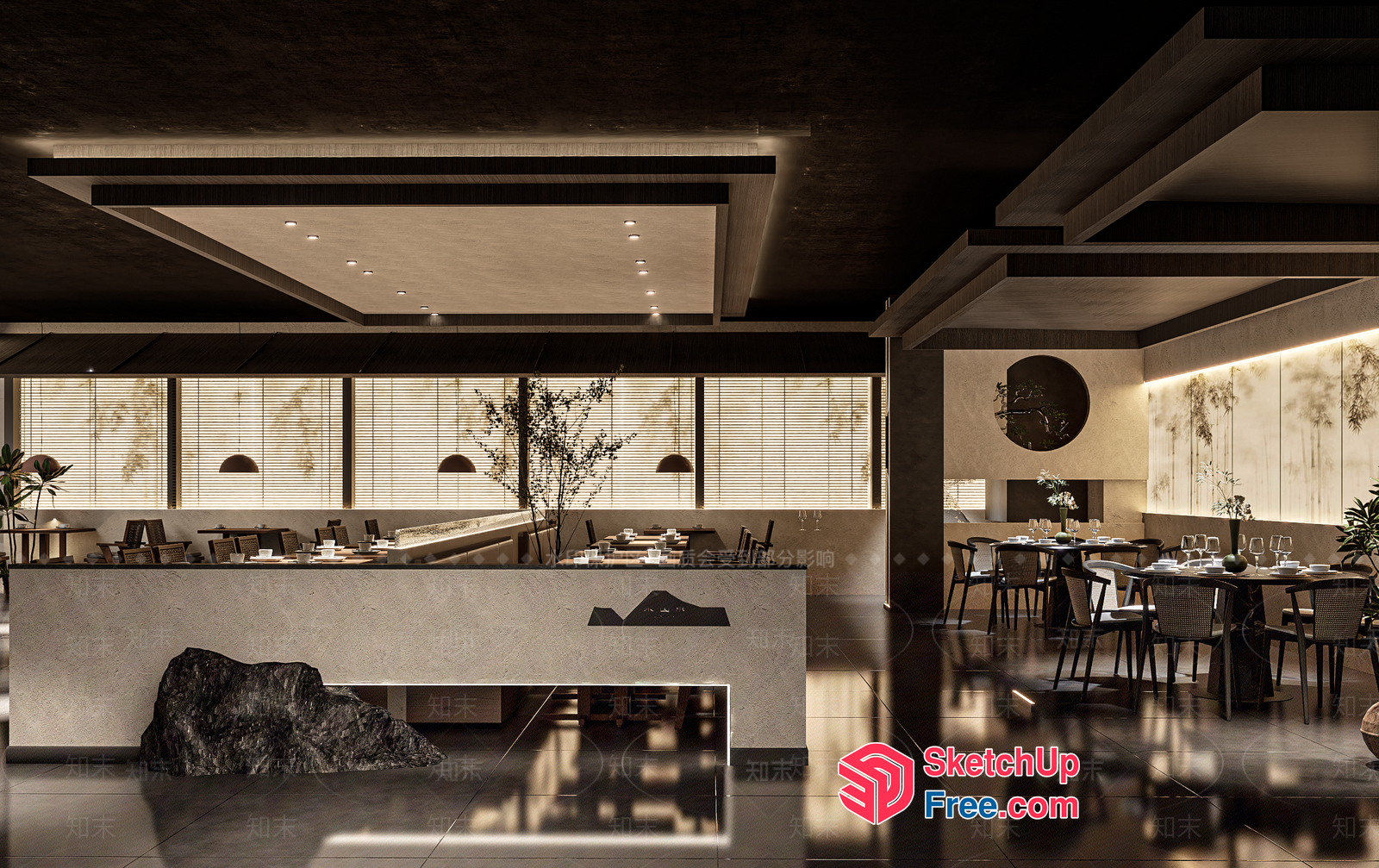 Luxurious Modern Japanese Restaurant Interior Design 3D SketchUp File