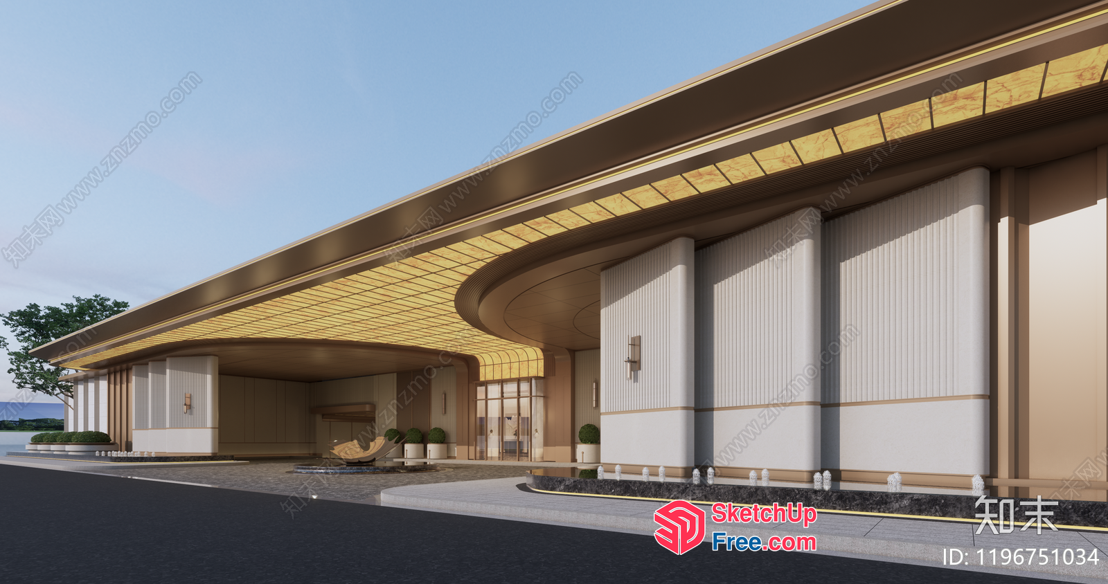 Exterior Building With Gold Accents And White Walls 3D SketchUp File