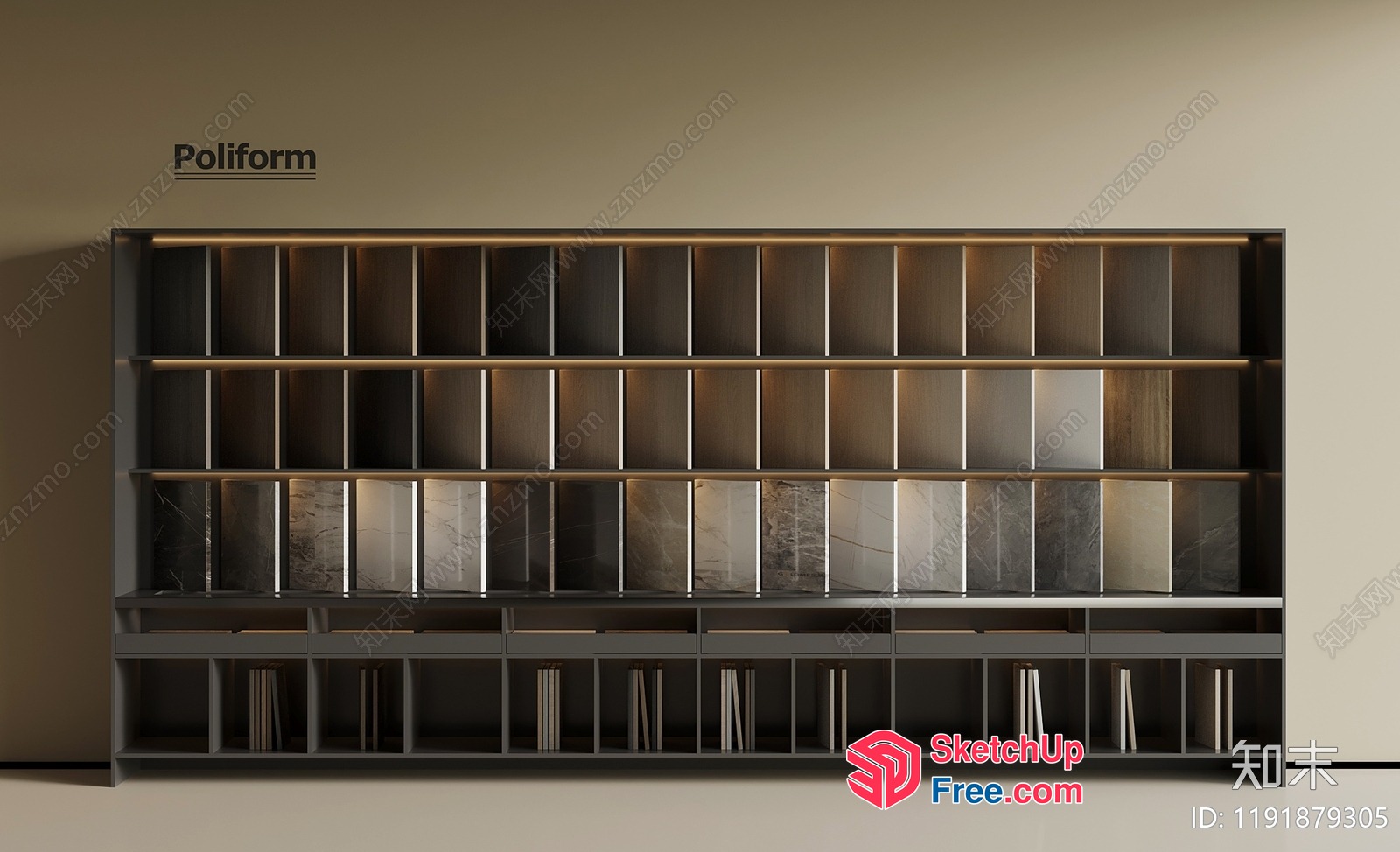 Poliform Bookcase With Built-In Lighting 3D SketchUp File