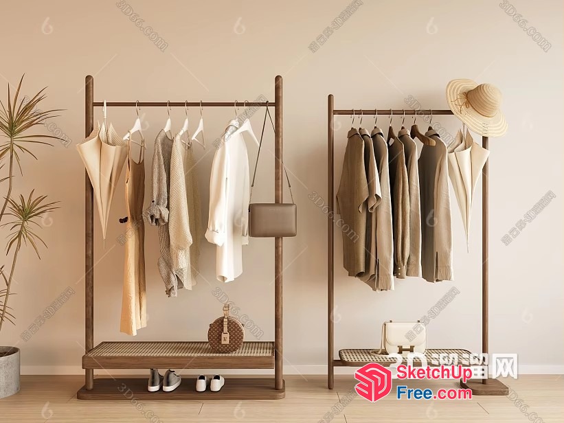 Elegant Modern Minimalist Neutral Clothing Rack 3D SketchUp File