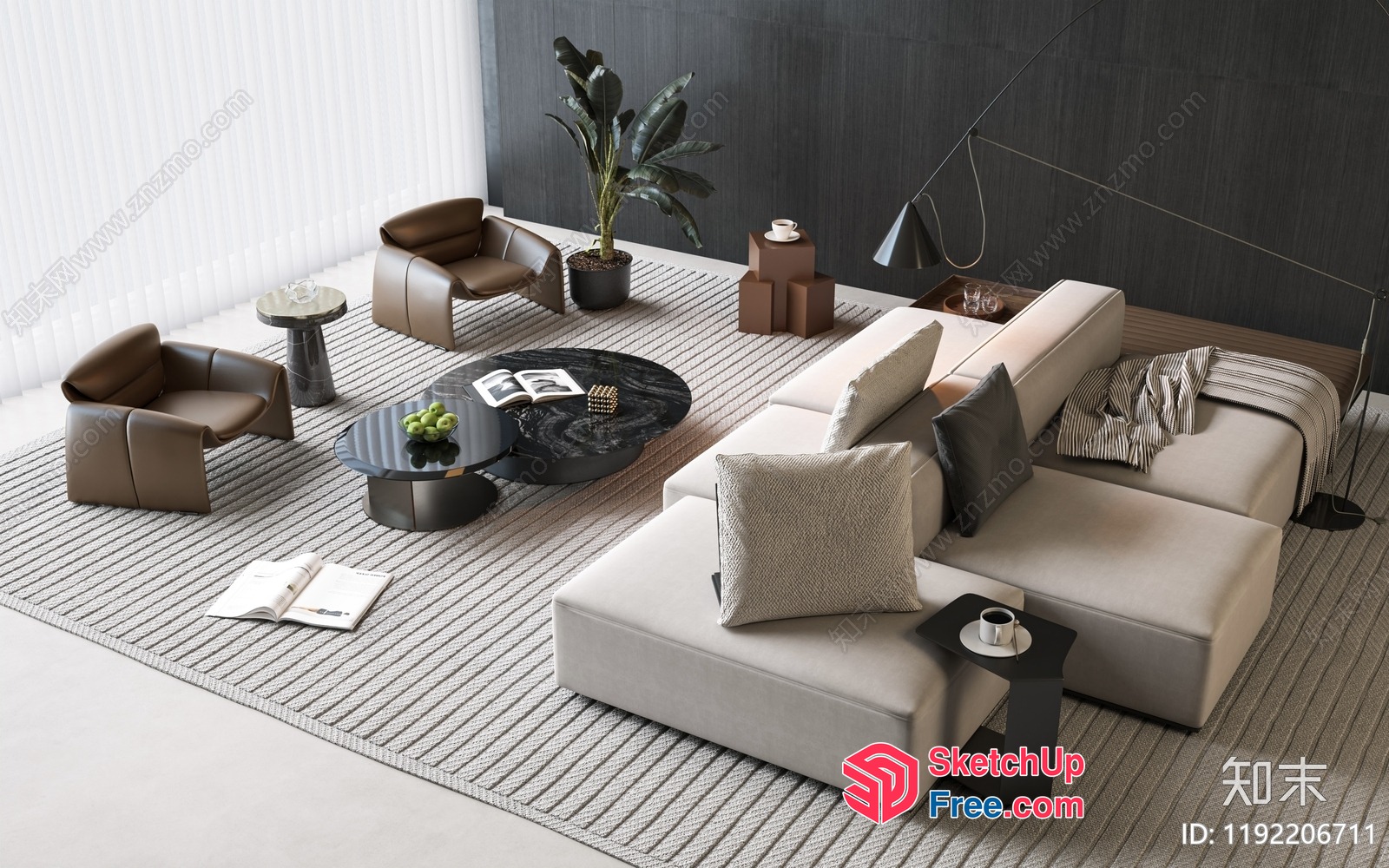 Modern Minimalist Living Room With Neutral Color Scheme 3D SketchUp File