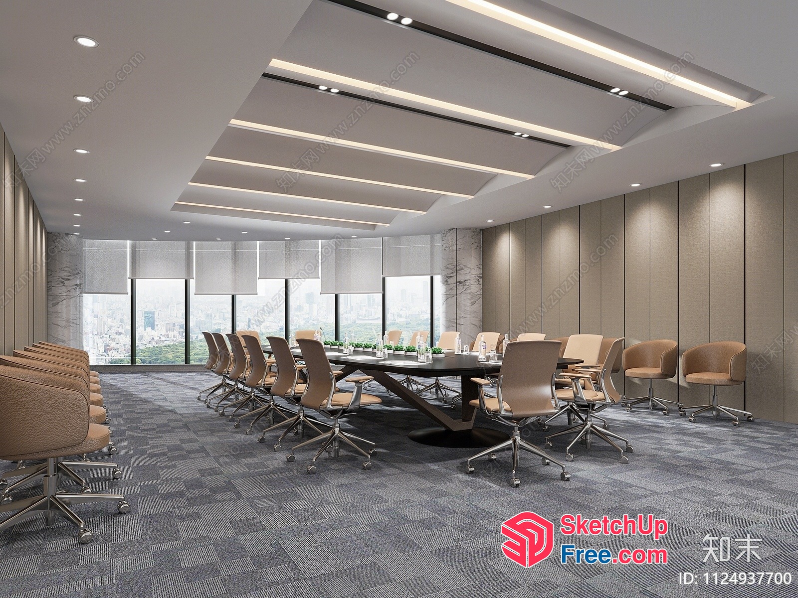 Modern Conference Room With Large Table And Chairs 3D SketchUp File