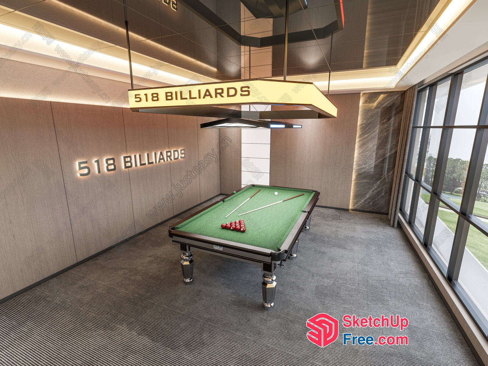 Luxurious Billiards Room With Elegant Lighting And Modern Decor 3D SketchUp File