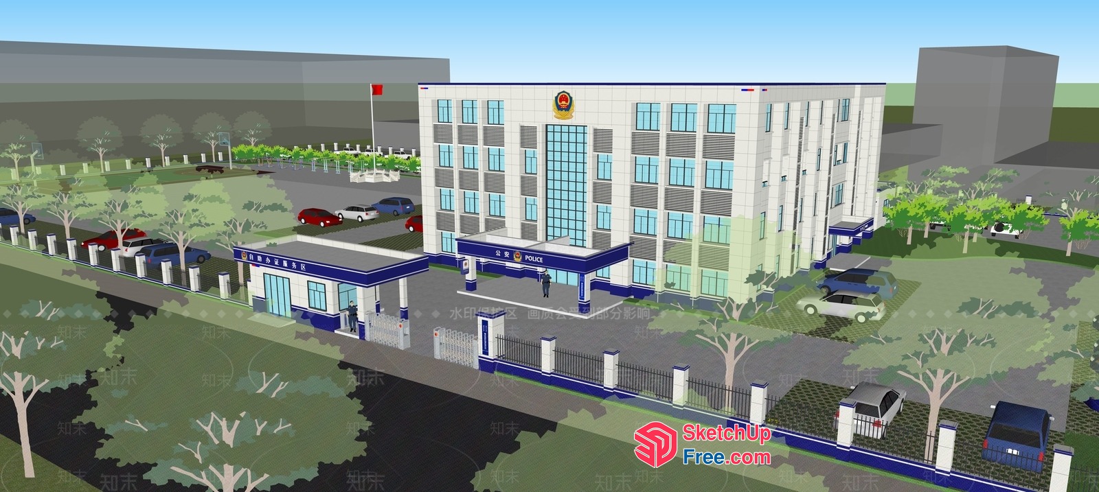 Modern Police Station Building 3D SketchUp File