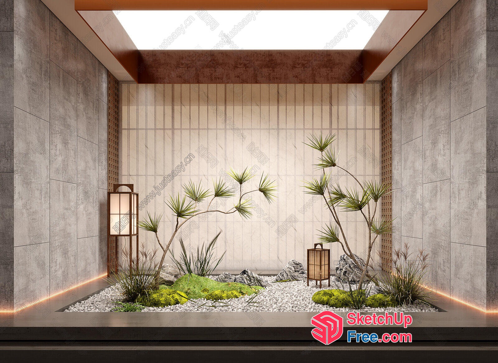Modern Japanese-Inspired Zen Garden Interior 3D SketchUp File