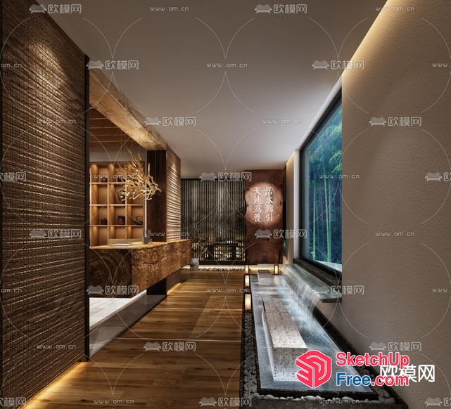 Modern Asian-Inspired Interior With Natural Materials 3D SketchUp File