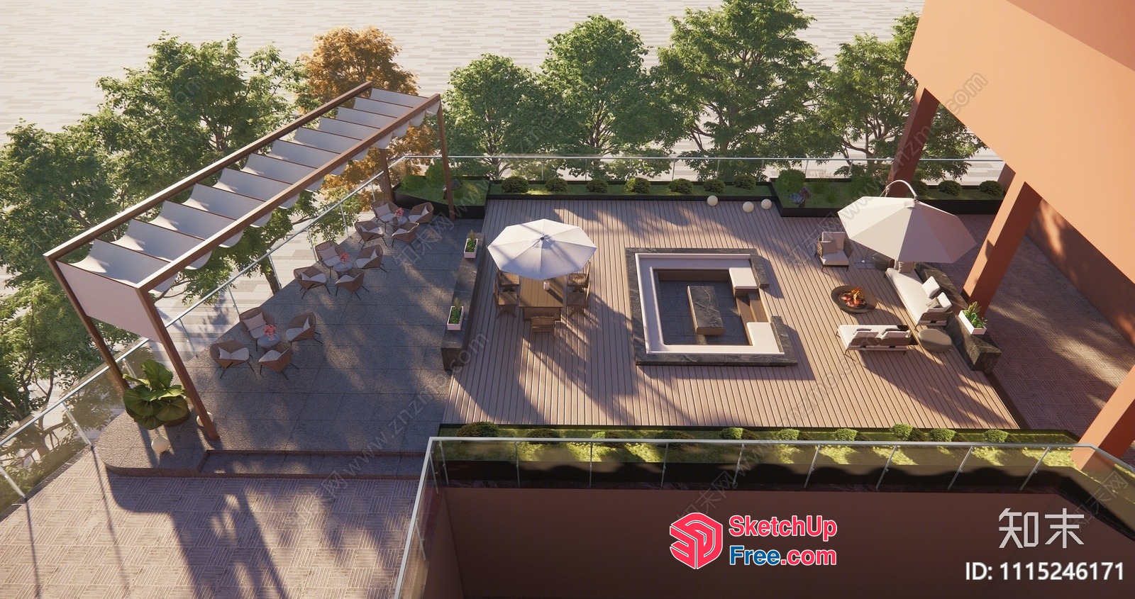Rooftop Patio With Outdoor Seating And Water View 3D SketchUp File