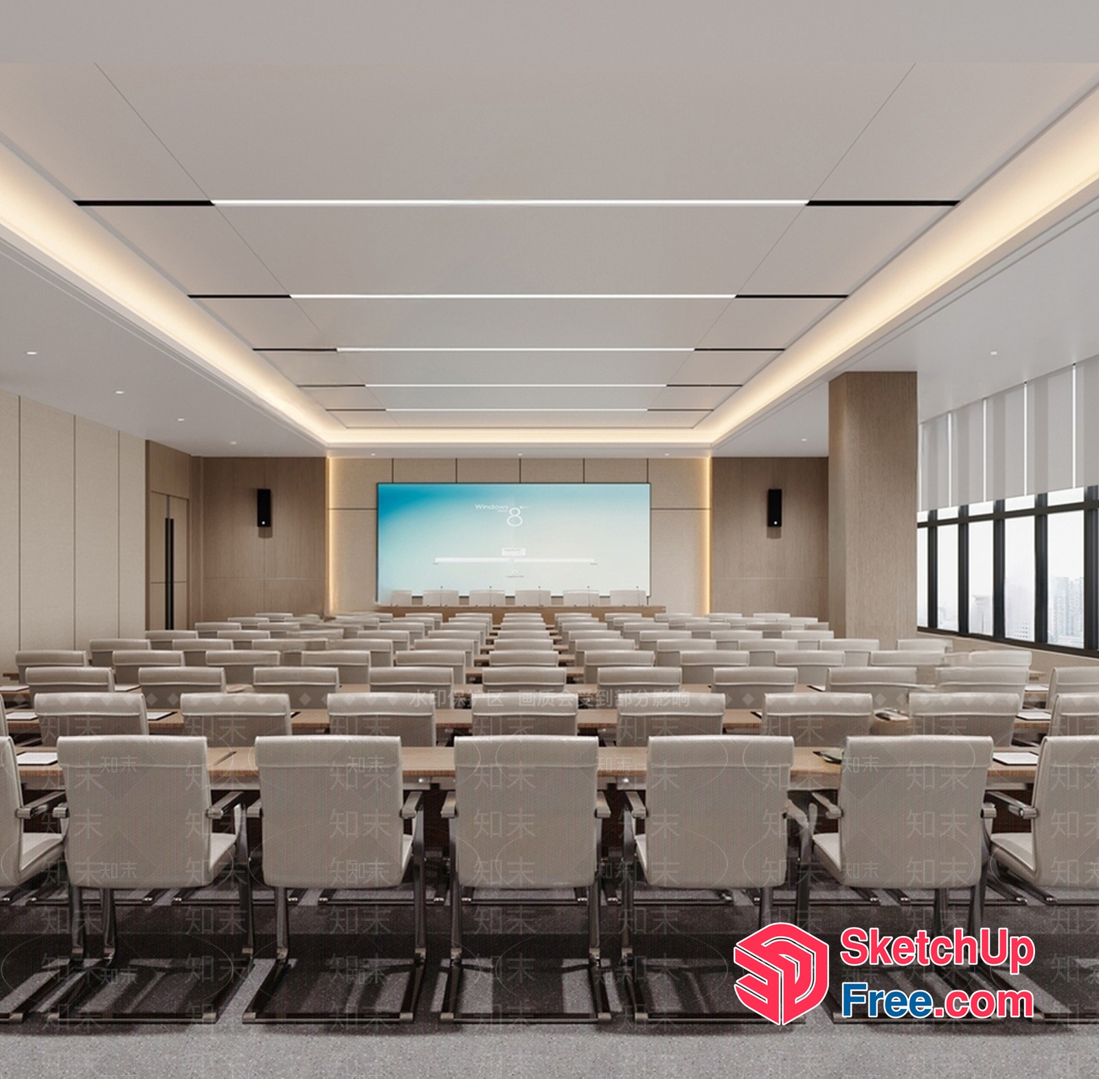 Modern Conference Room With Large Screen And White Chairs 3D SketchUp File