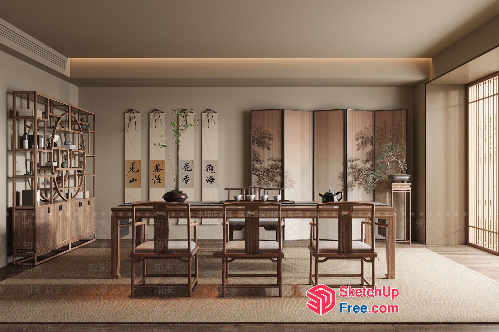 Elegant Asian-Inspired Dining Room 3D SketchUp File