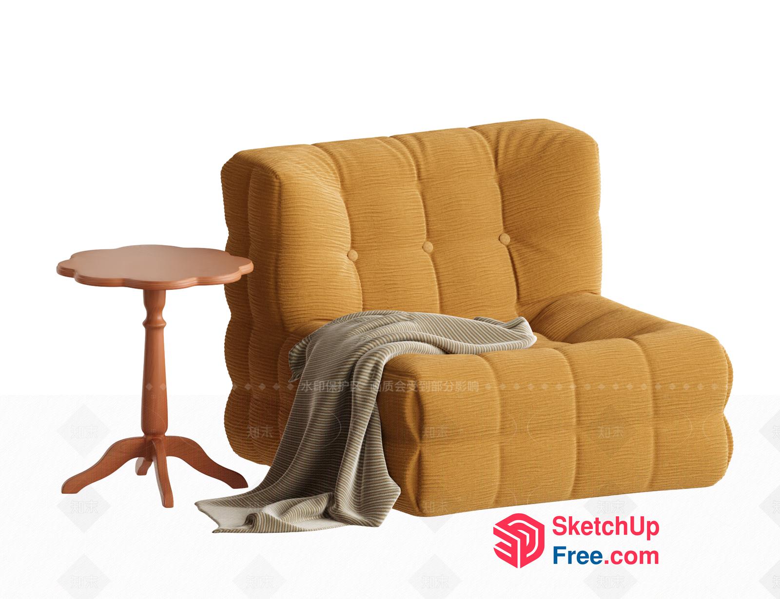 Elegant Yellow Sofa And Side Table Combination 3D SketchUp File