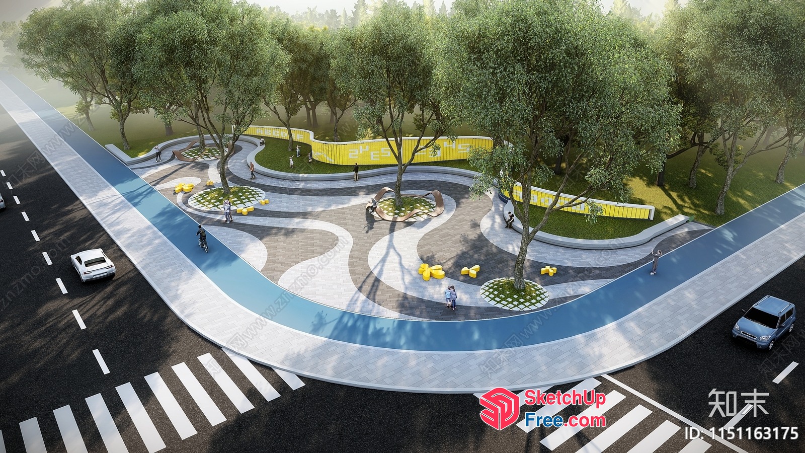 Curved Pathway Leading To A Serene Outdoor Seating Area 3D SketchUp File
