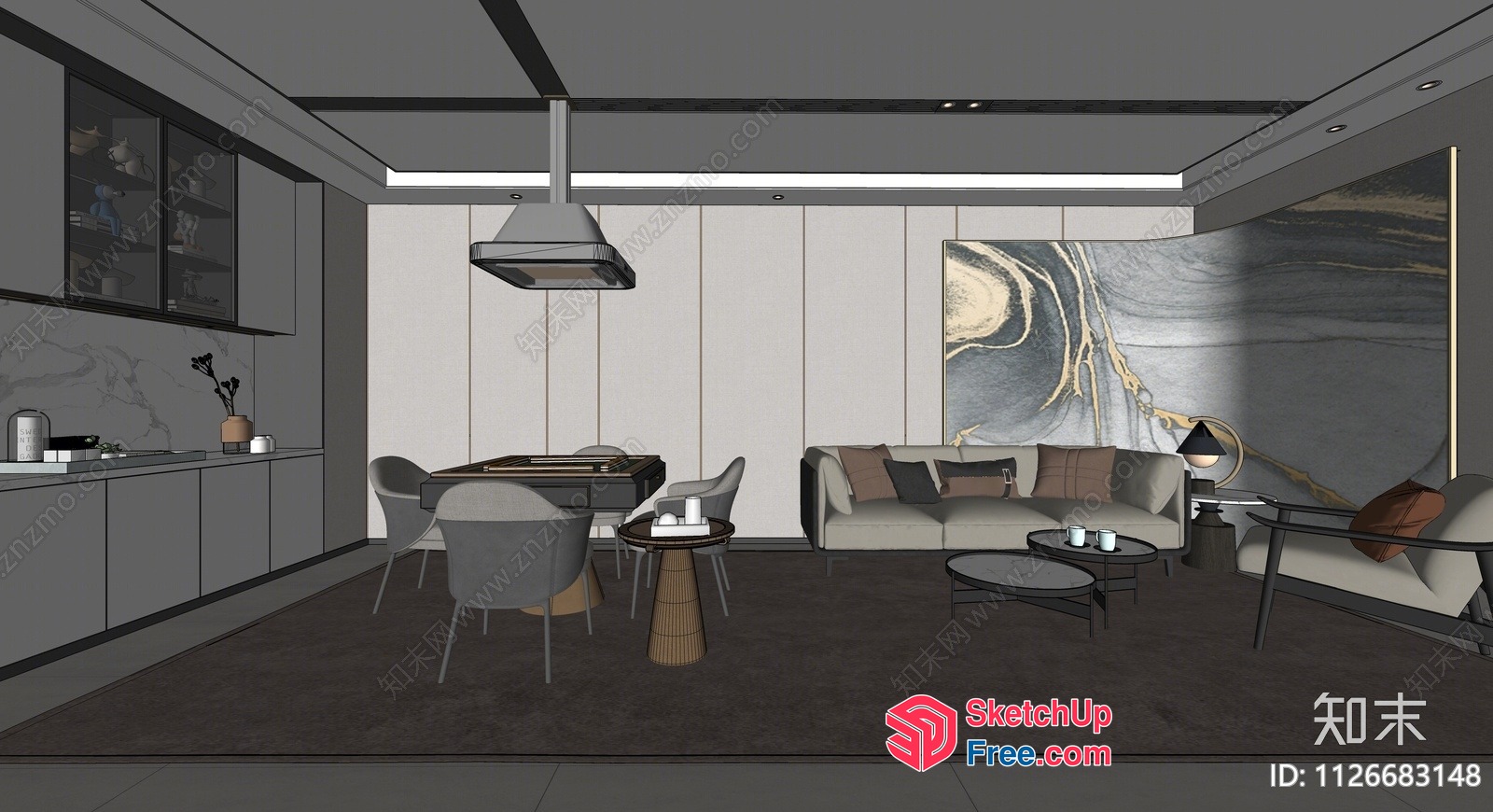 Modern Minimalist Living Room With Dining Area 3D SketchUp File