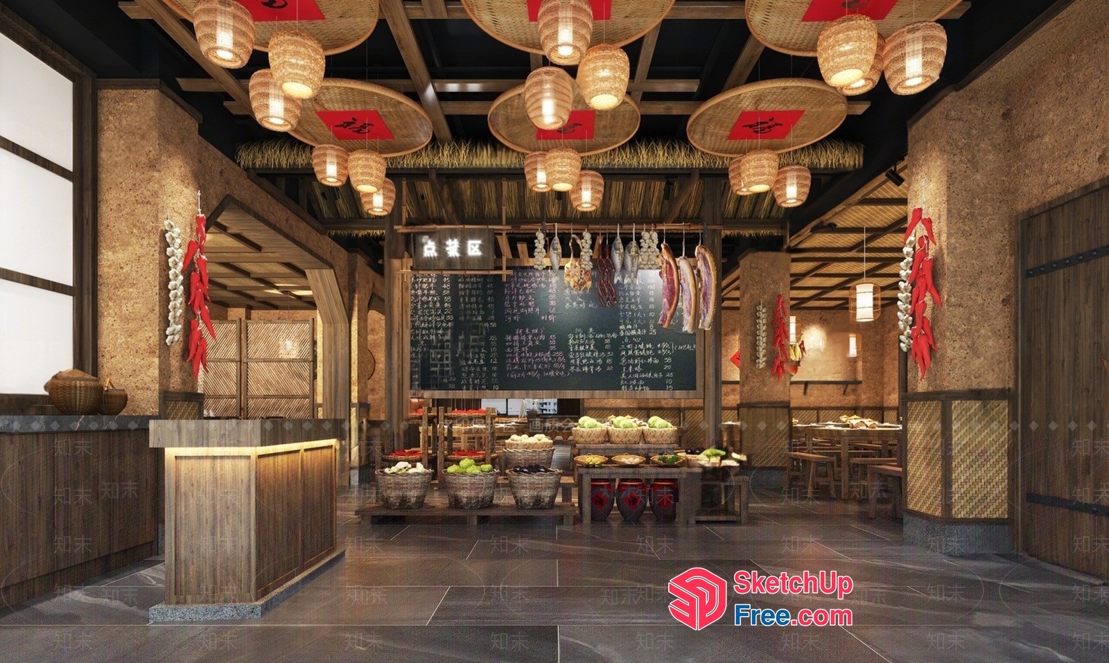 Traditional Asian Market Interior 3D SketchUp File