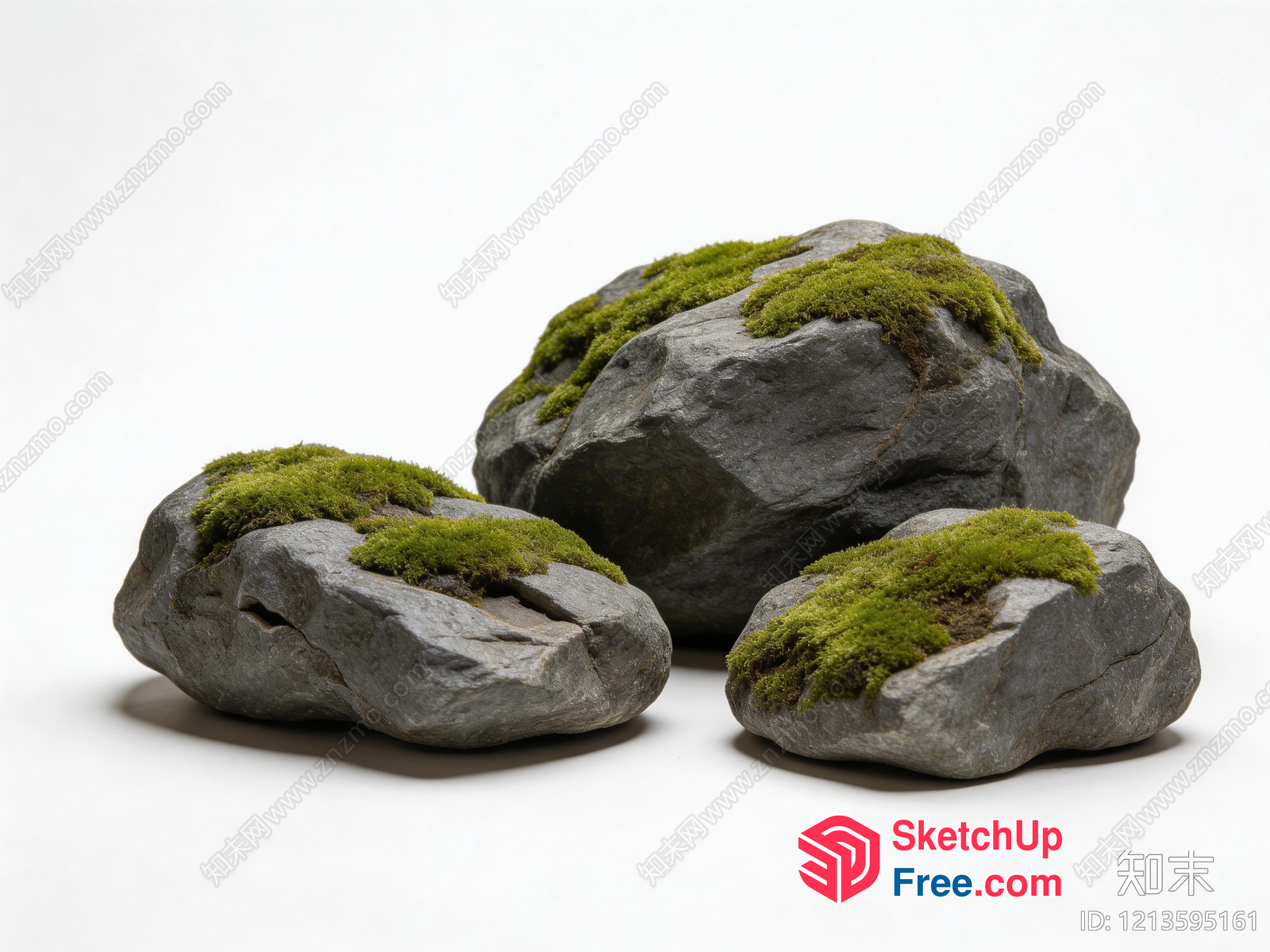 Three Gray Rocks With Moss On Top 3D SketchUp File