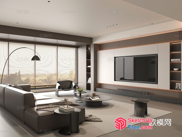 Modern Minimalist Living Room With Large Window 3D SketchUp File