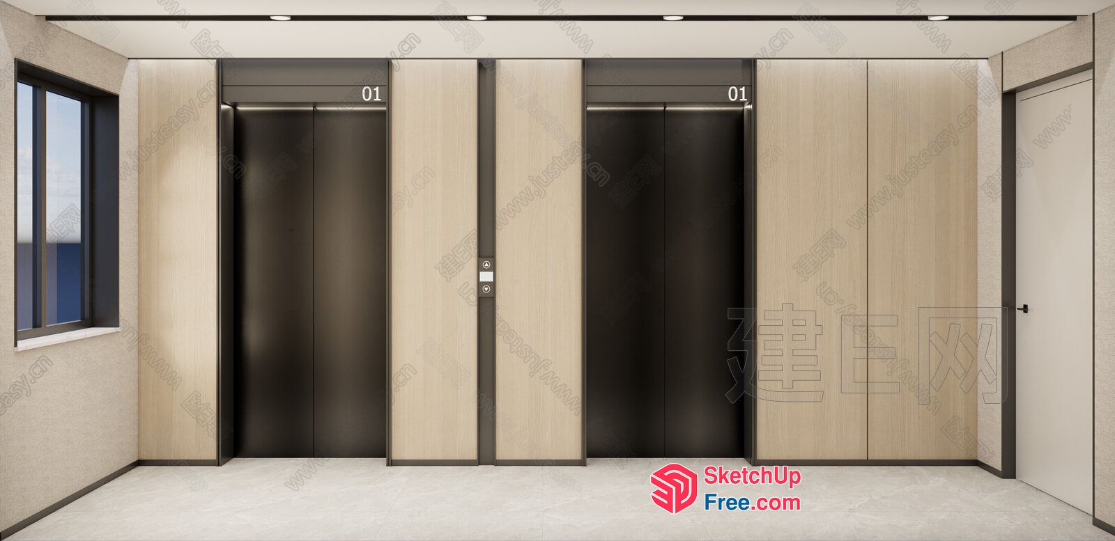 Modern Elevator And Stairway Interior 3D SketchUp File
