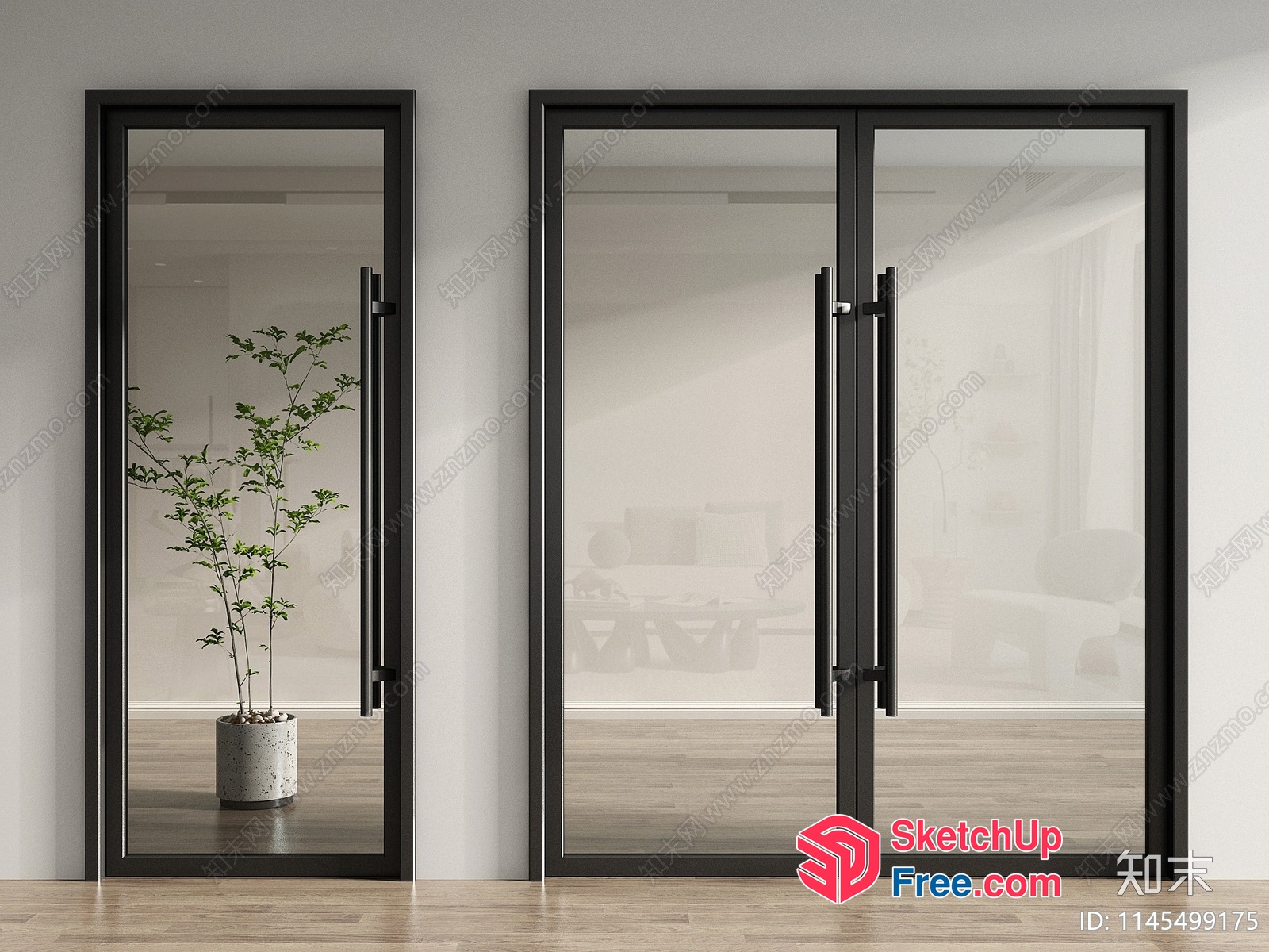 Glass Doors With Potted Plant 3D SketchUp File