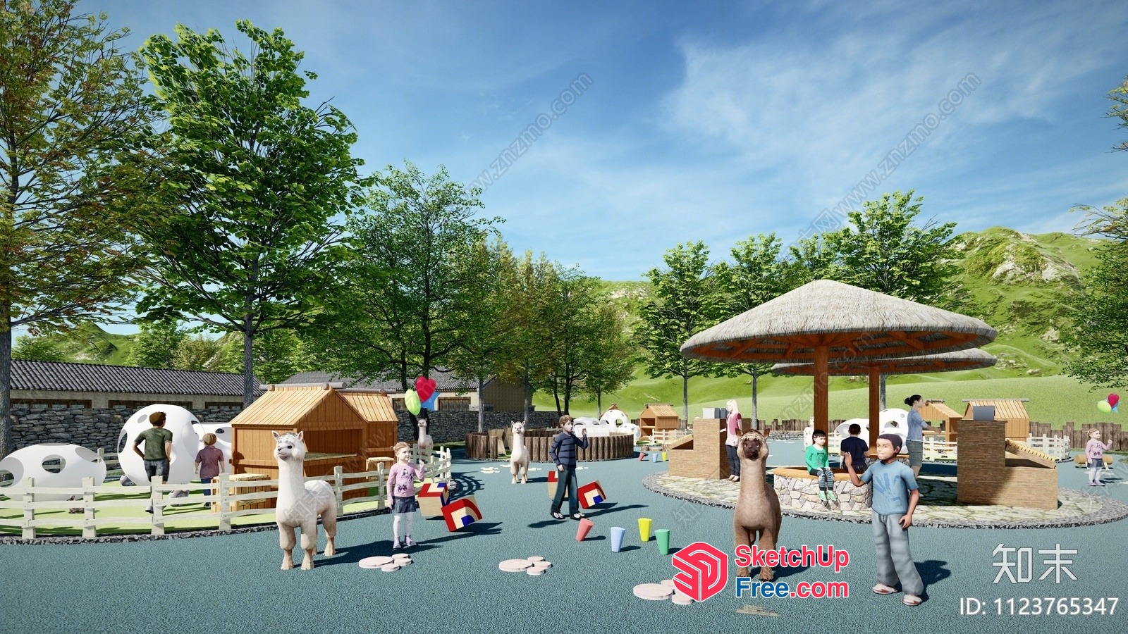 Children'S Outdoor Play Area With Animal Decorations 3D SketchUp File