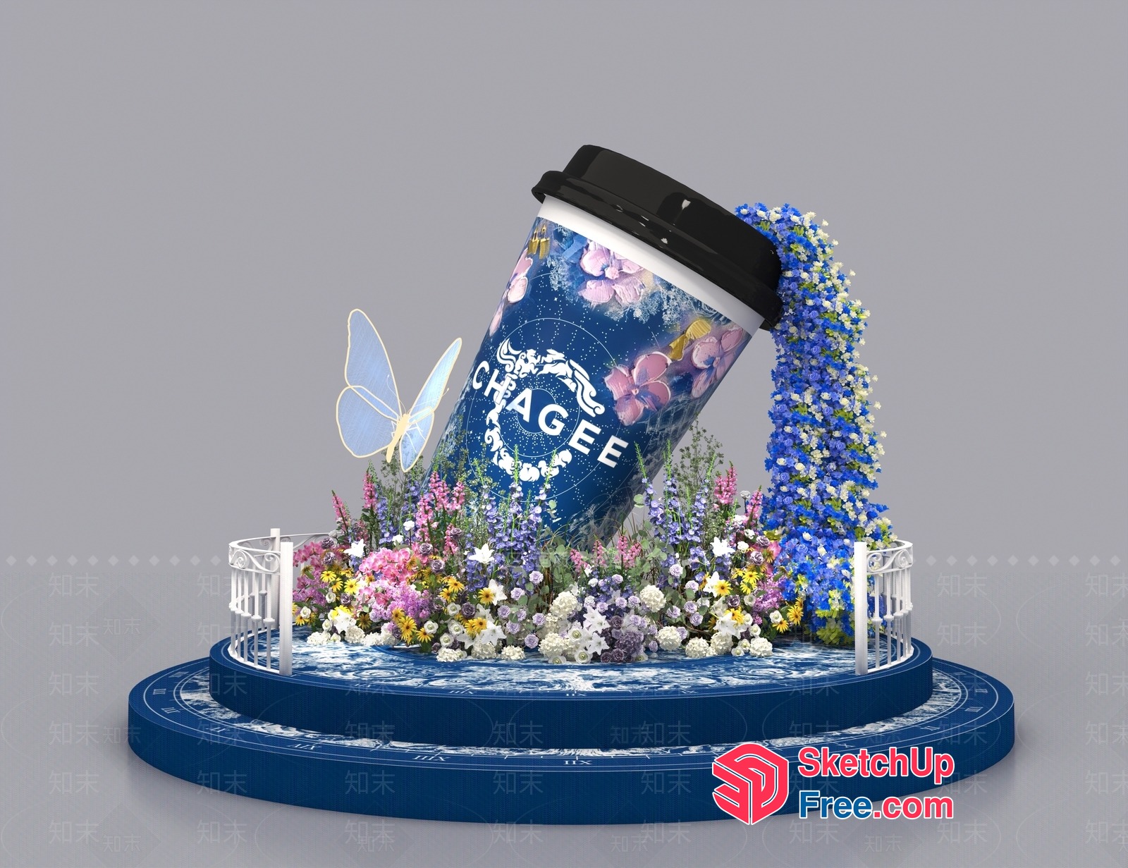 Chagee Floral Decorated Cup 3D SketchUp File