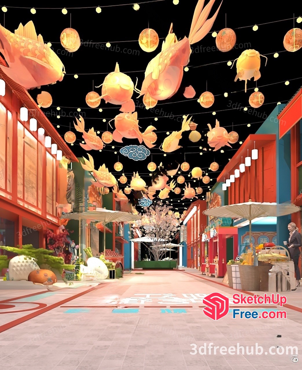 Vibrant Night Market Scene 3D SketchUp File