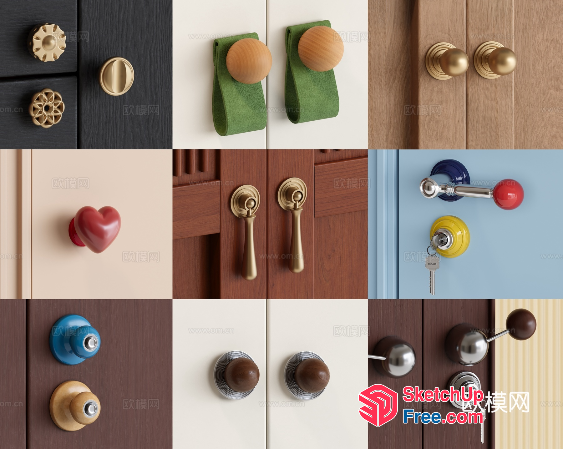 Colorful Door Knobs And Handles In Various Styles 3D SketchUp File