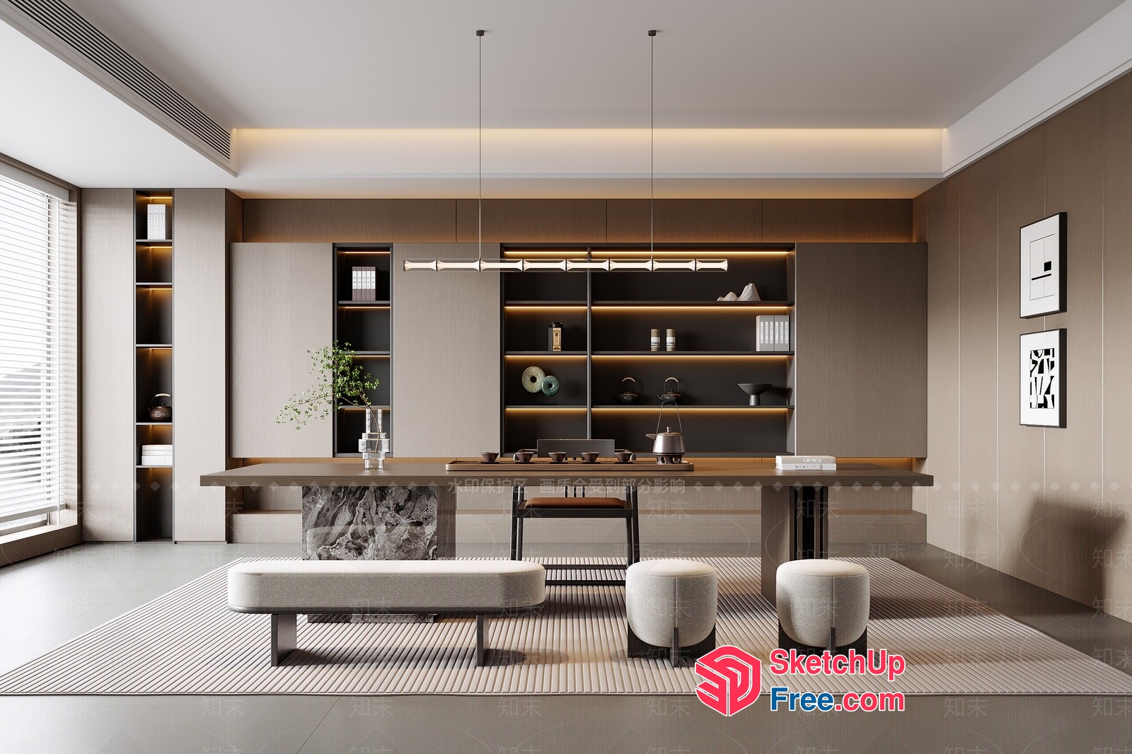 Elegant Japanese-Style Dining Room With Natural Materials 3D SketchUp File