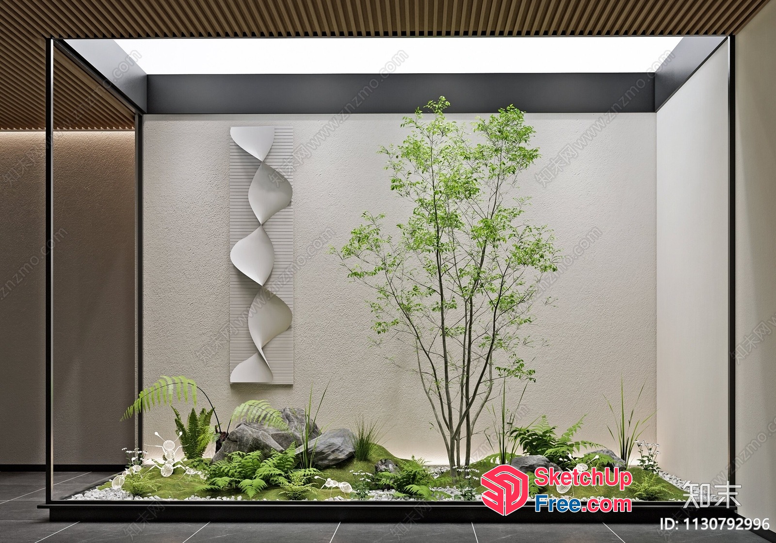 Japanese Minimalist Style Interior Garden With Natural Elements 3D SketchUp File