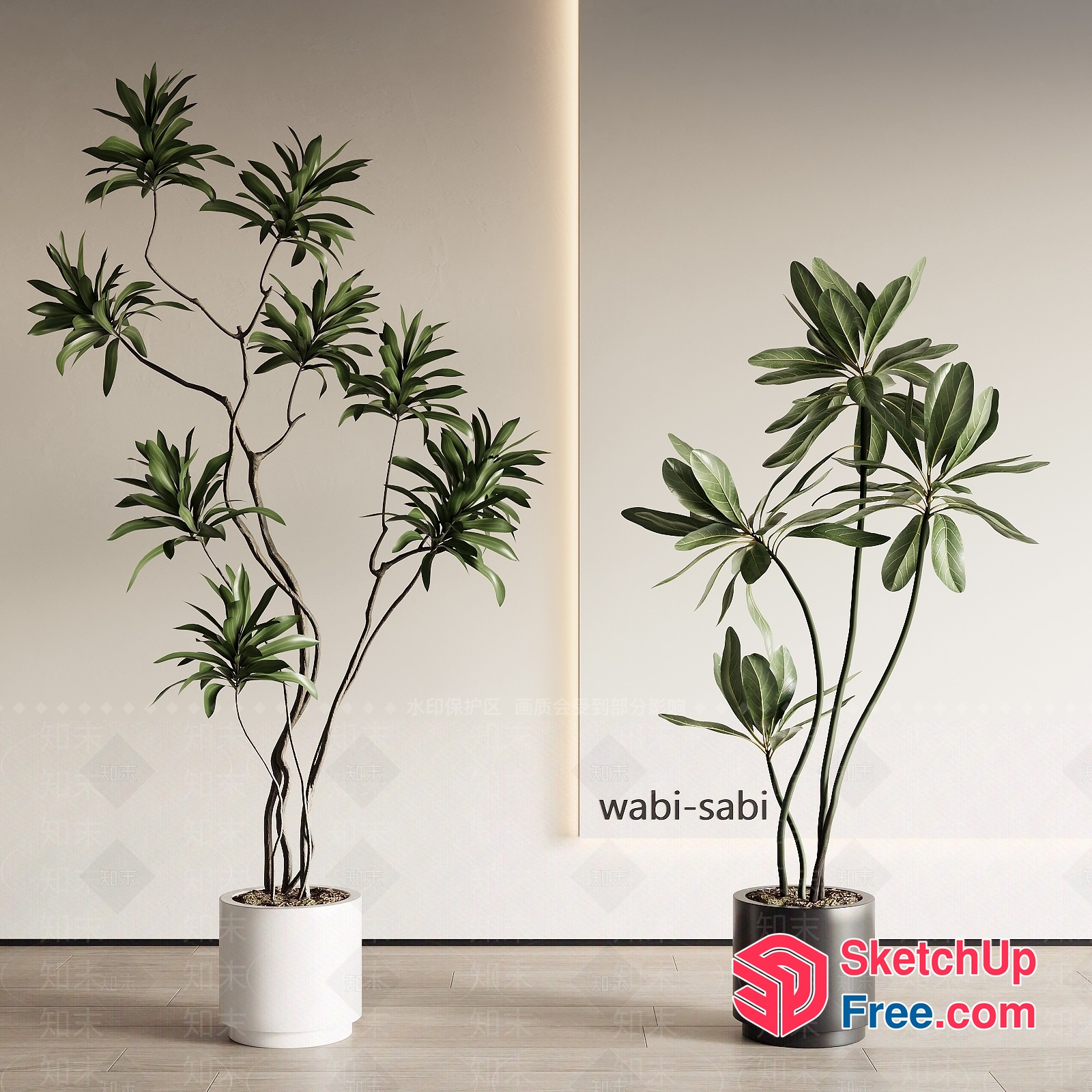 Elegant Potted Plants In Modern Interior Setting 3D SketchUp File