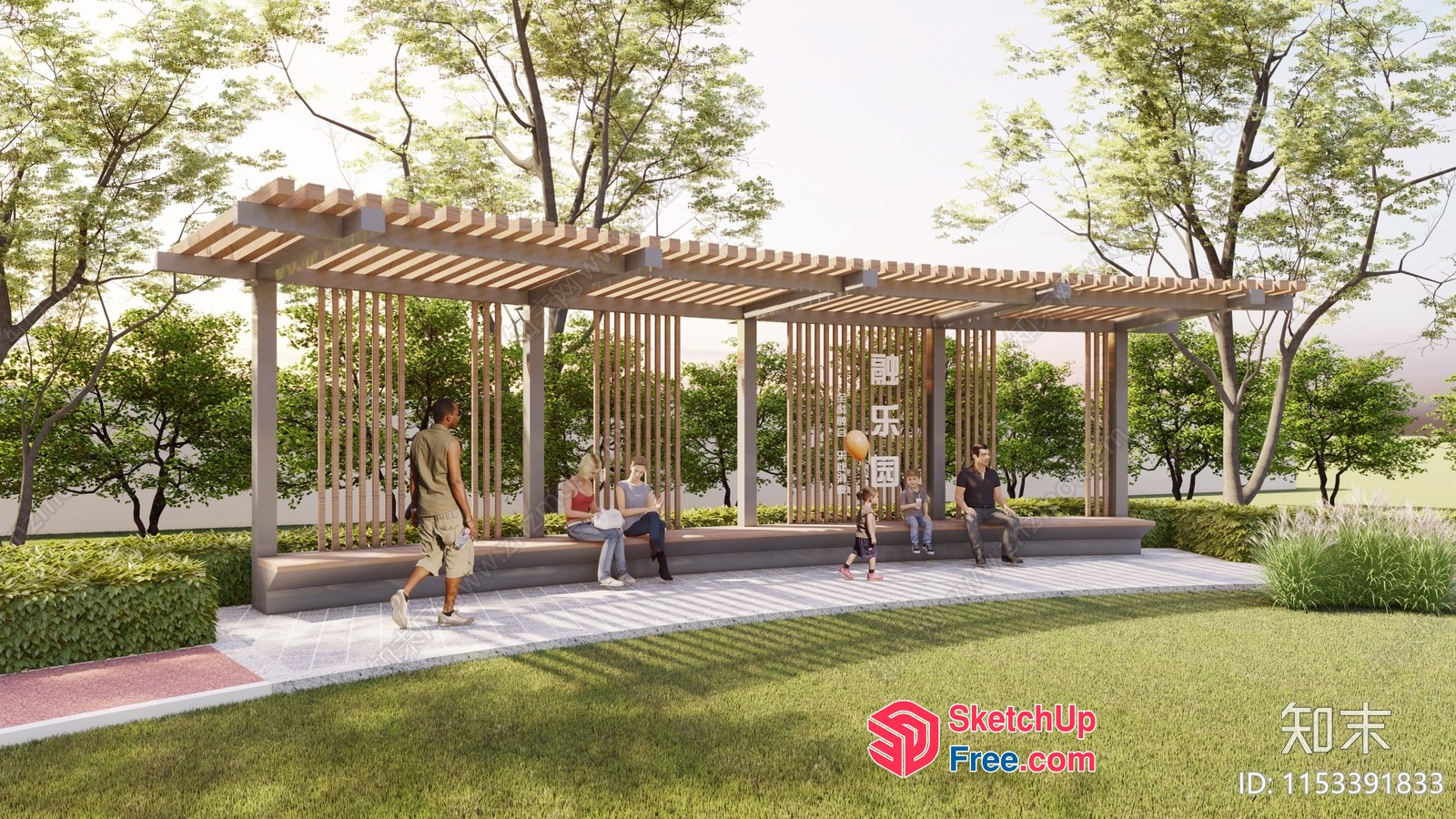 People Relaxing Under A Pergola 3D SketchUp File
