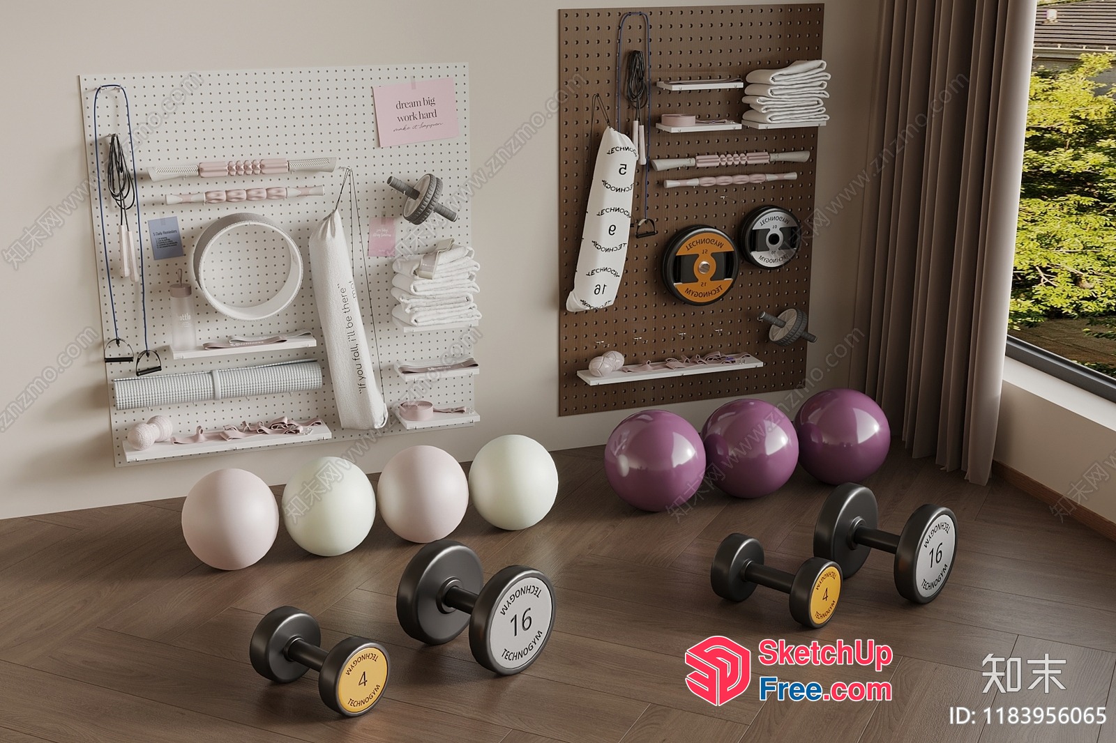 Gym Equipment And Decorations In A Spacious Room 3D SketchUp File