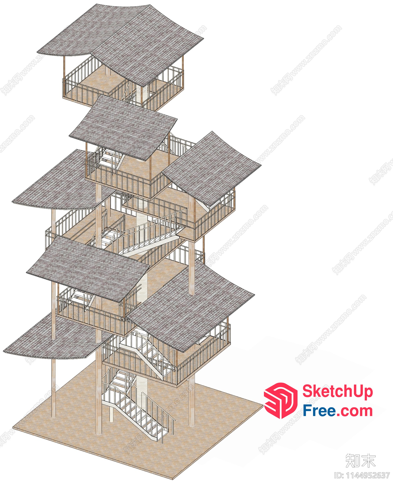 Staircase With Multiple Landings 3D SketchUp File