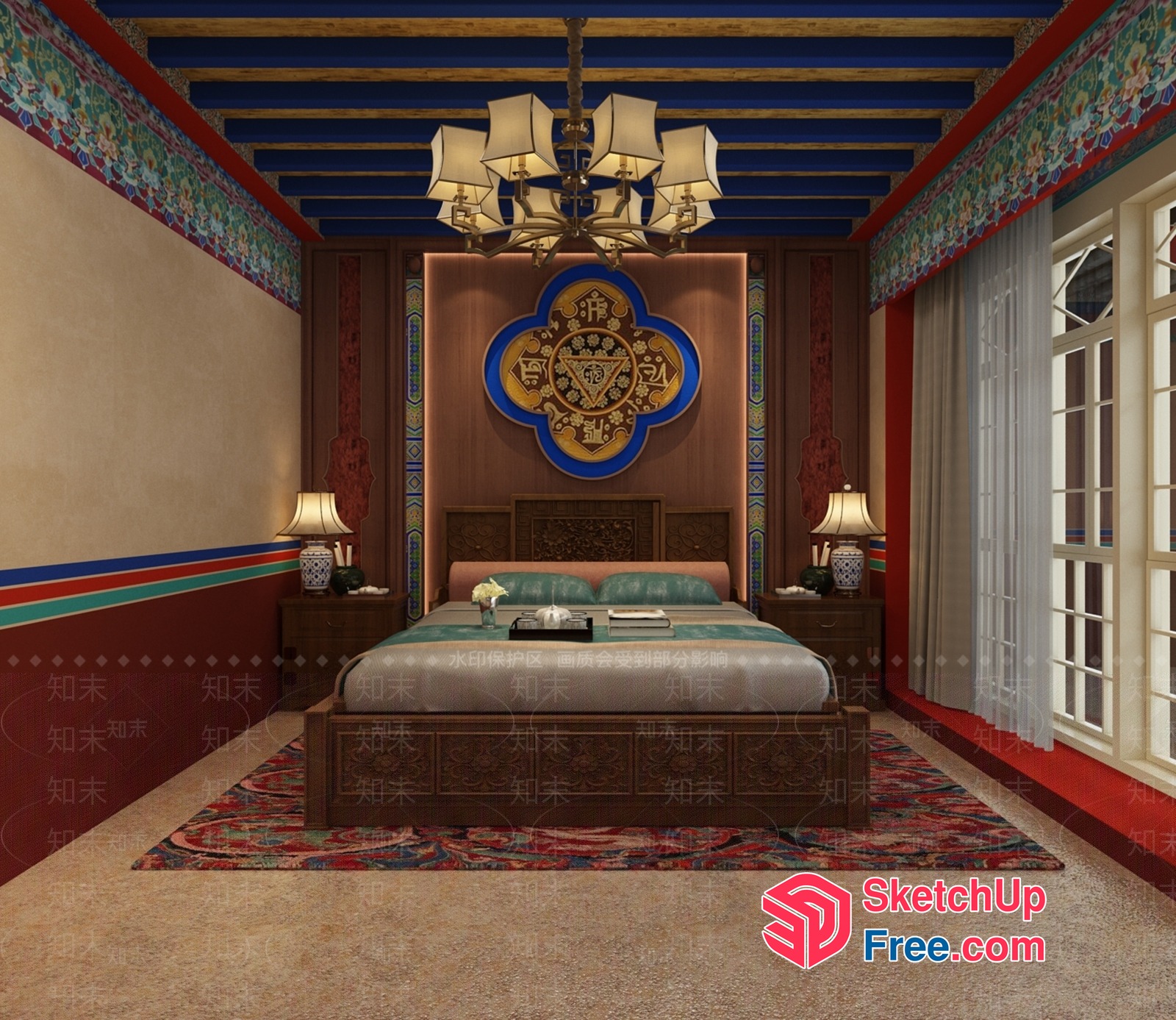 Ornate Tibetan-Inspired Bedroom With Rich Textiles And Traditional Decor 3D SketchUp File