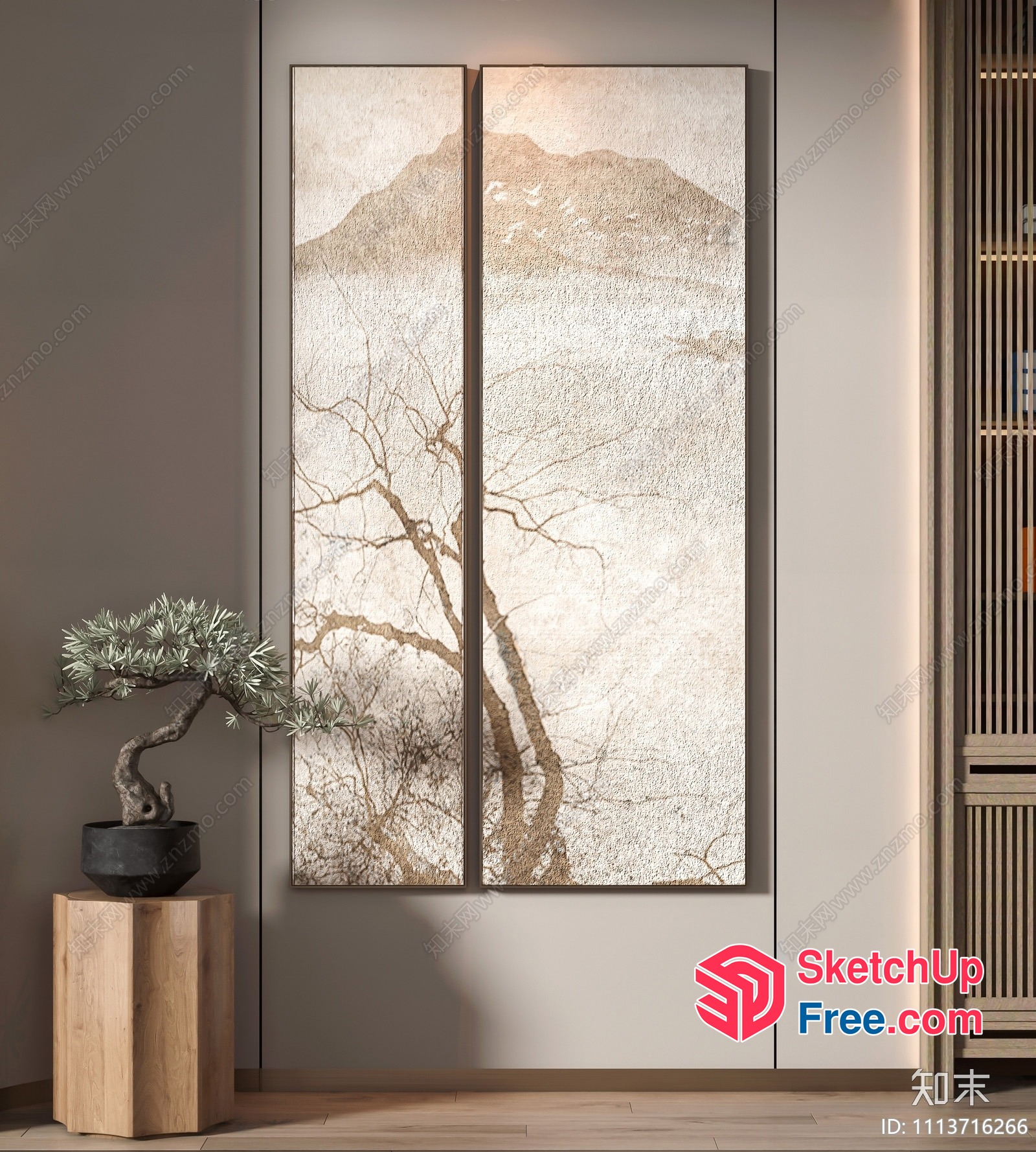 Elegant Japanese Style Minimalist Living Room Decor 3D SketchUp File
