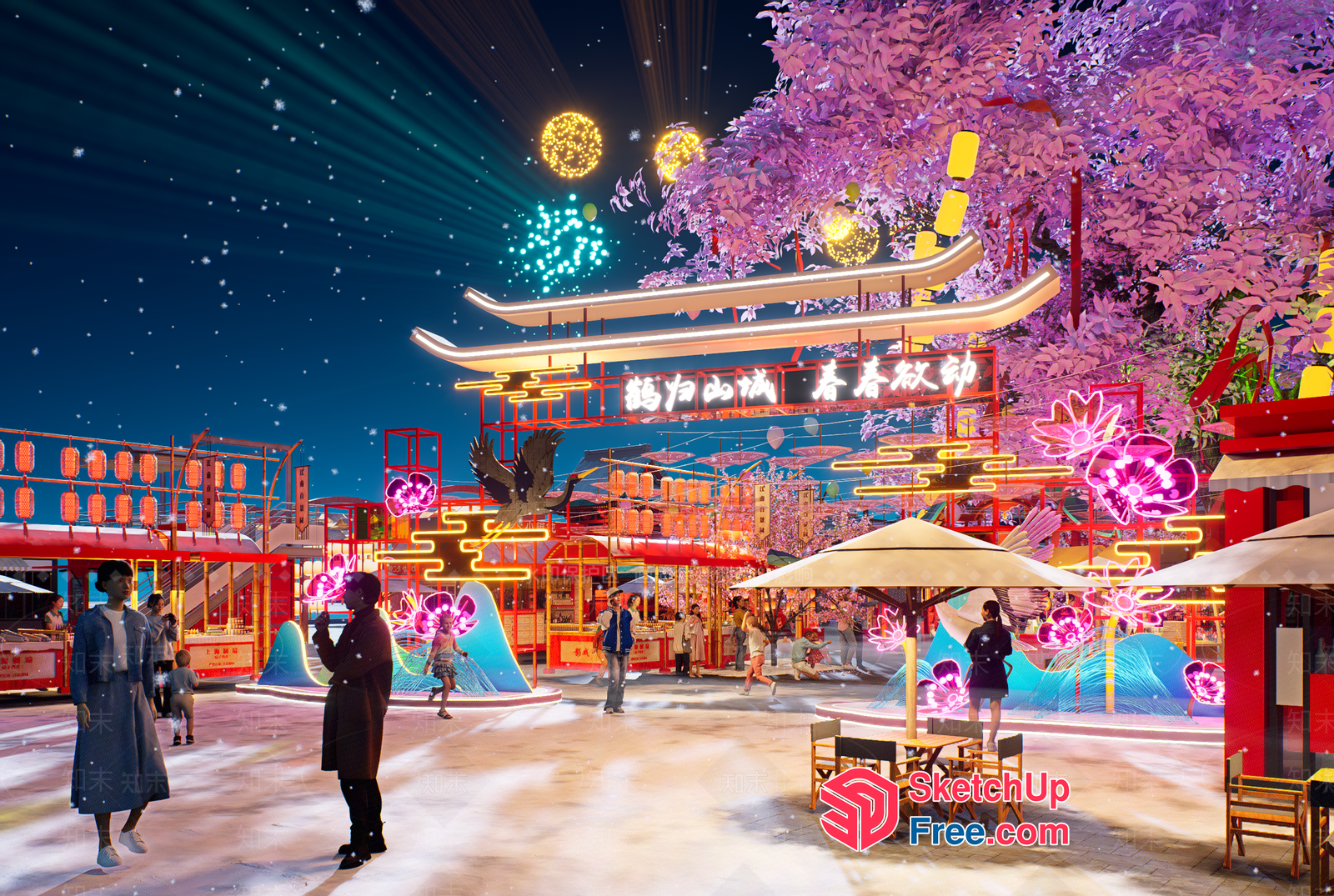 Vibrant Night Market Scene 3D SketchUp File
