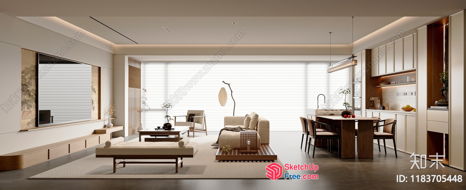 Modern Japanese-Inspired Living Room With Minimalist Decor 3D SketchUp File