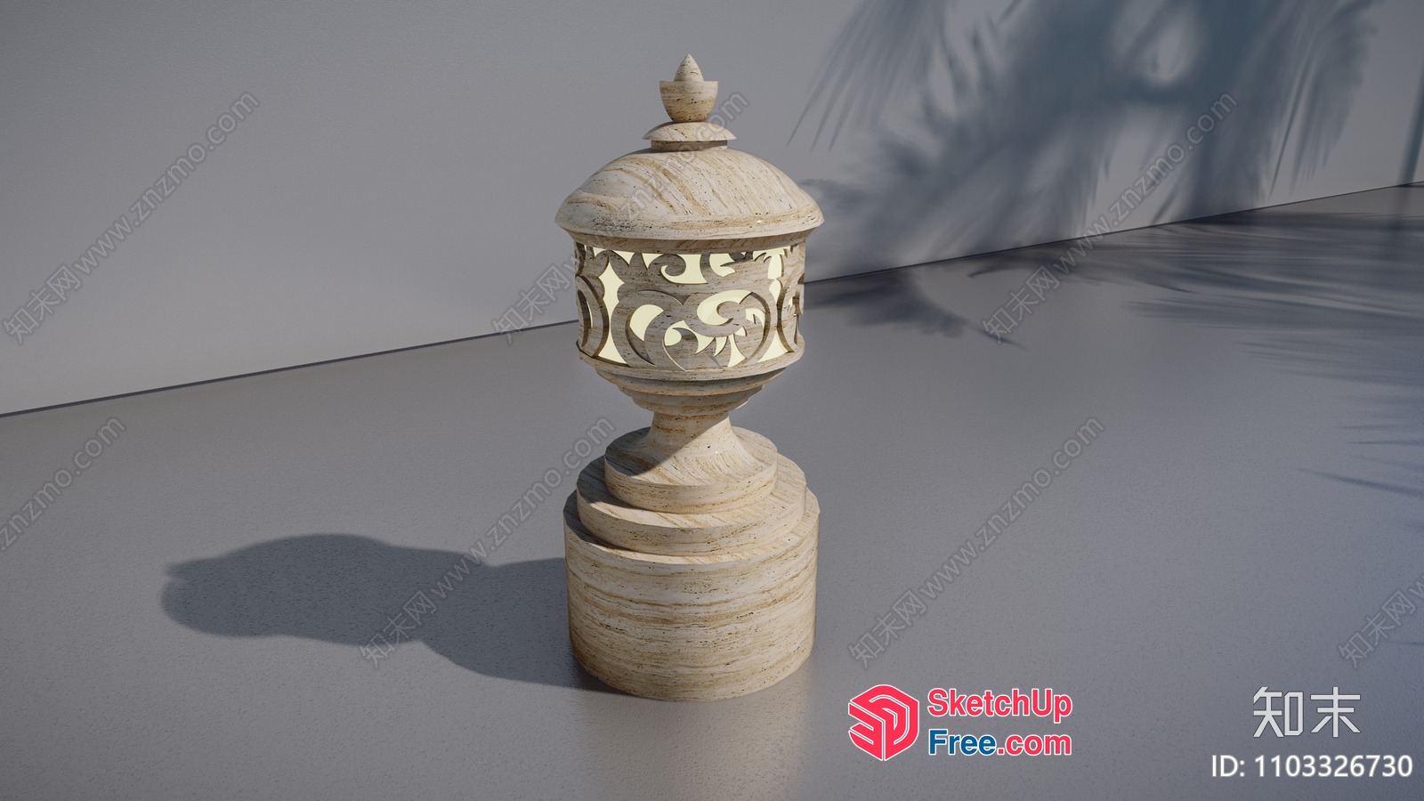 Ornate Pillar With Carved Design And Lantern 3D SketchUp File