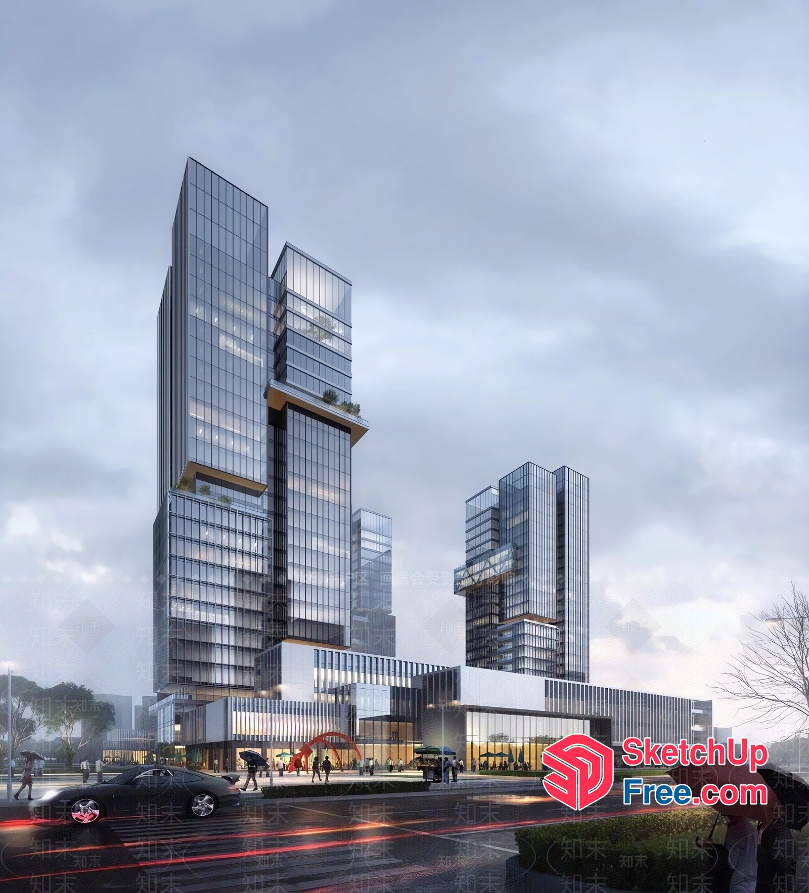Modern Glass And Steel Office Building 3D SketchUp File