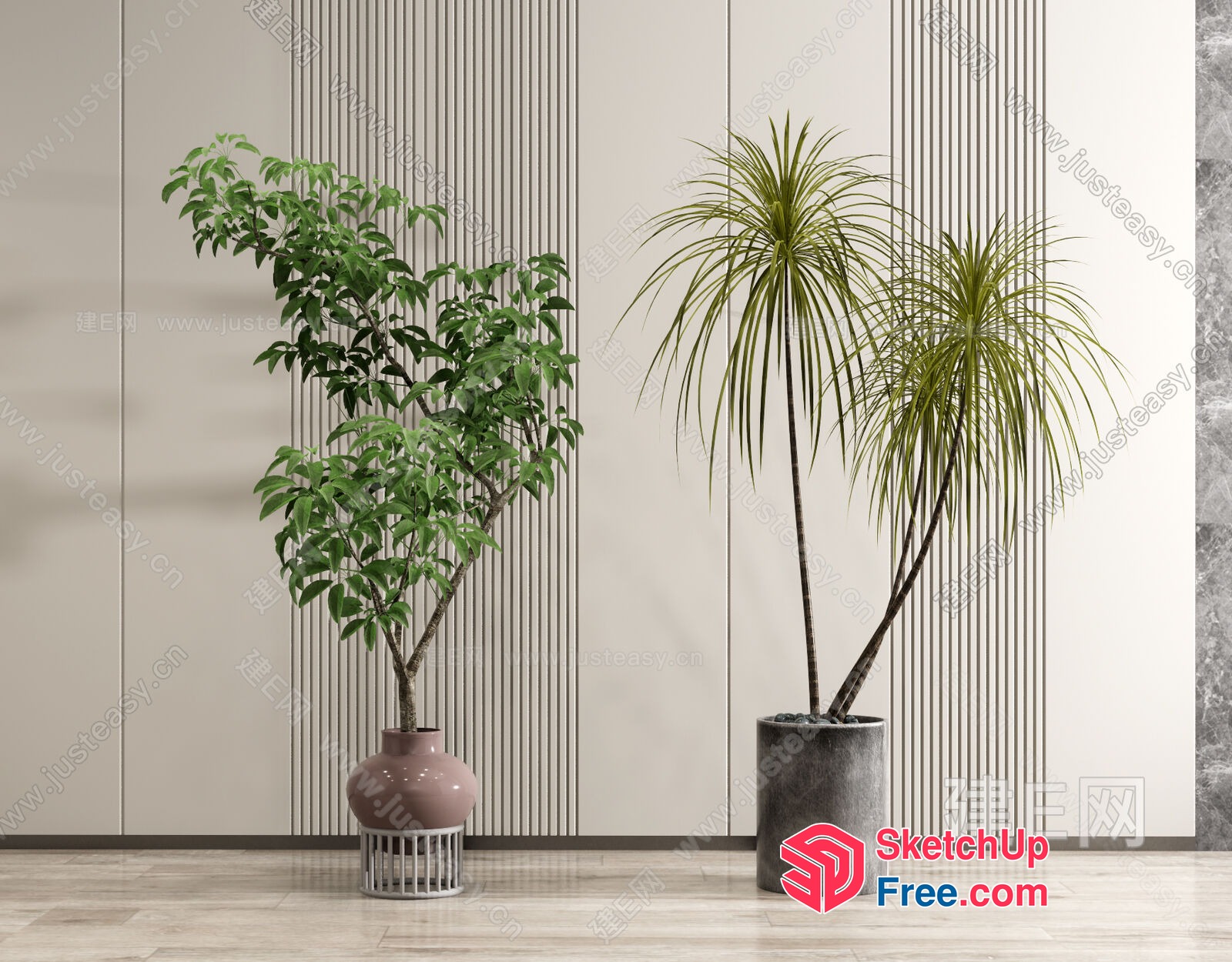 Potted Plants In A Modern Interior Setting 3D SketchUp File