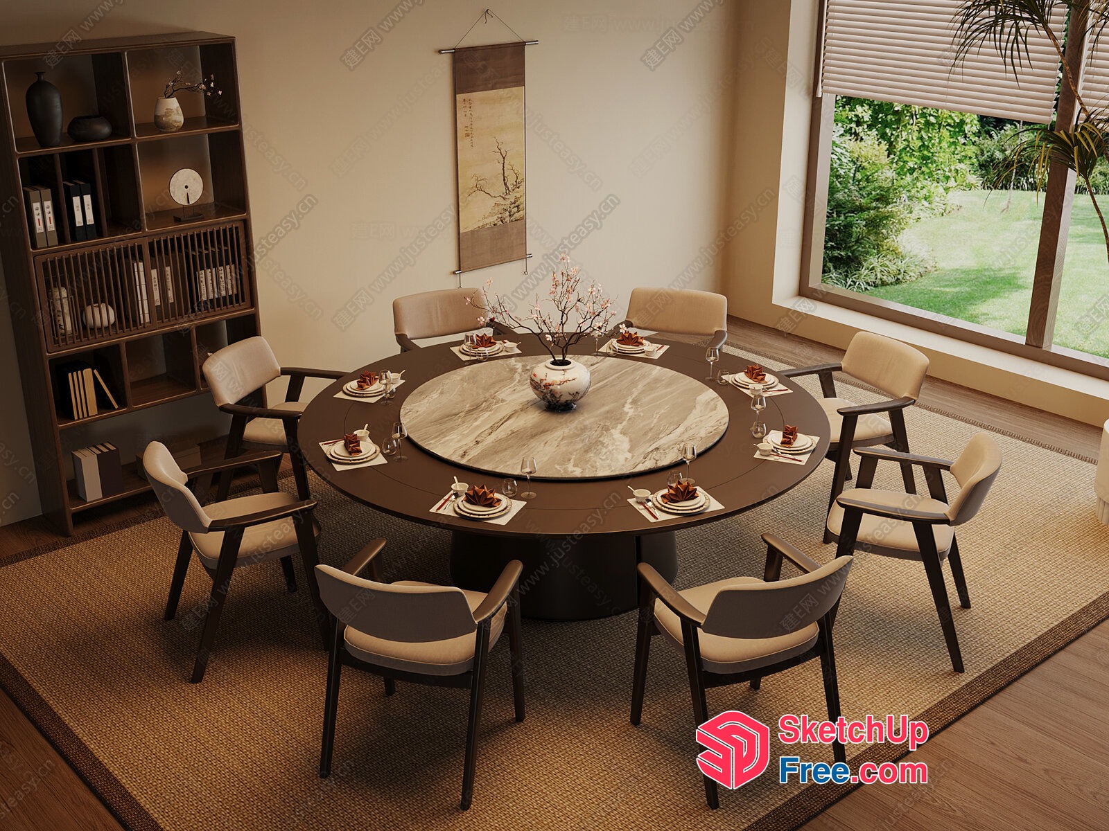 Elegant Round Dining Table With Modern Chairs And Natural Light 3D SketchUp File