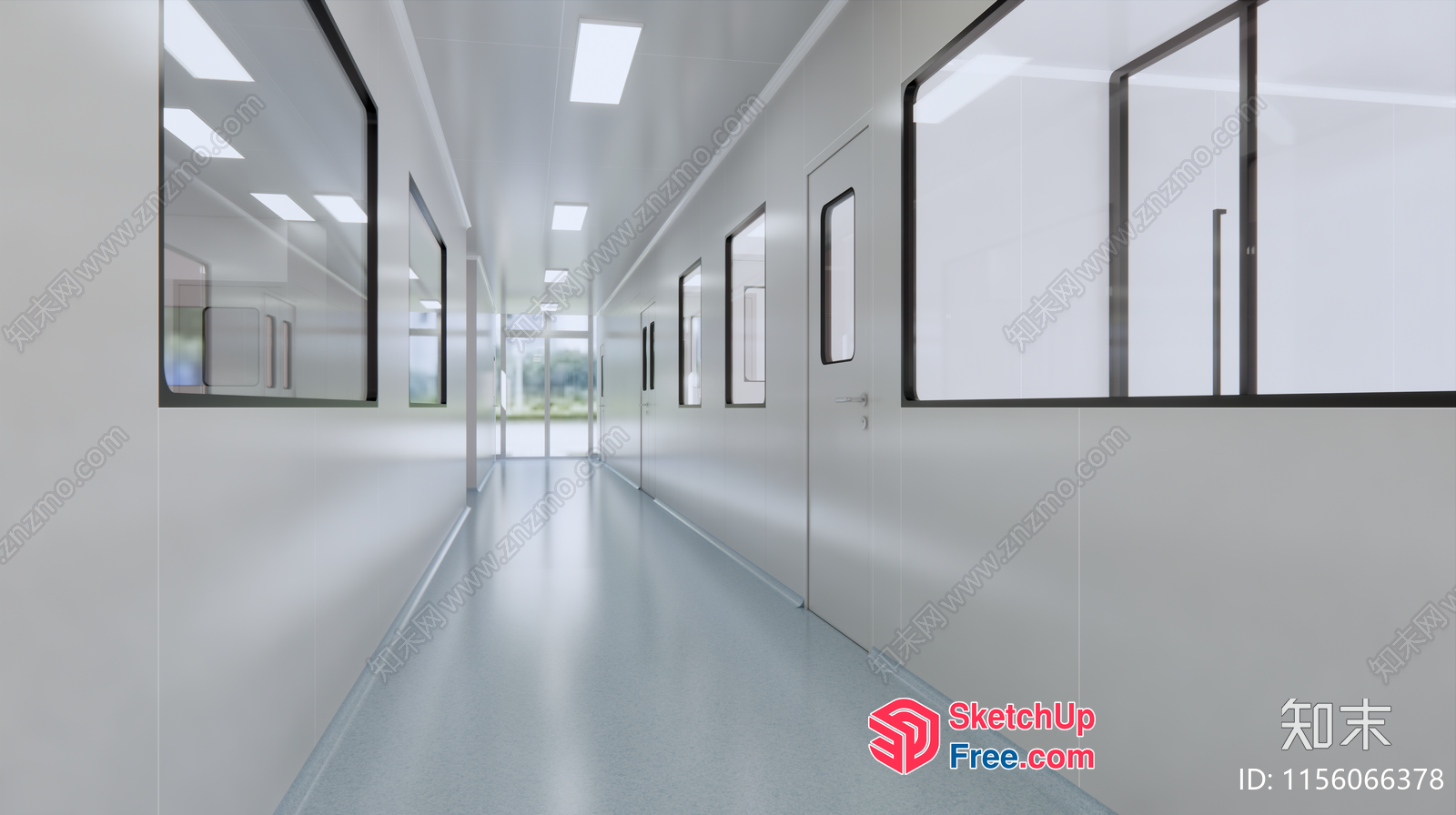 Long Hallway With White Walls And Doors 3D SketchUp File
