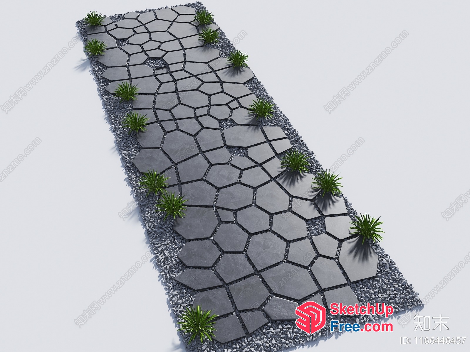 Stone Paved Pathway With Plants And Gravel 3D SketchUp File