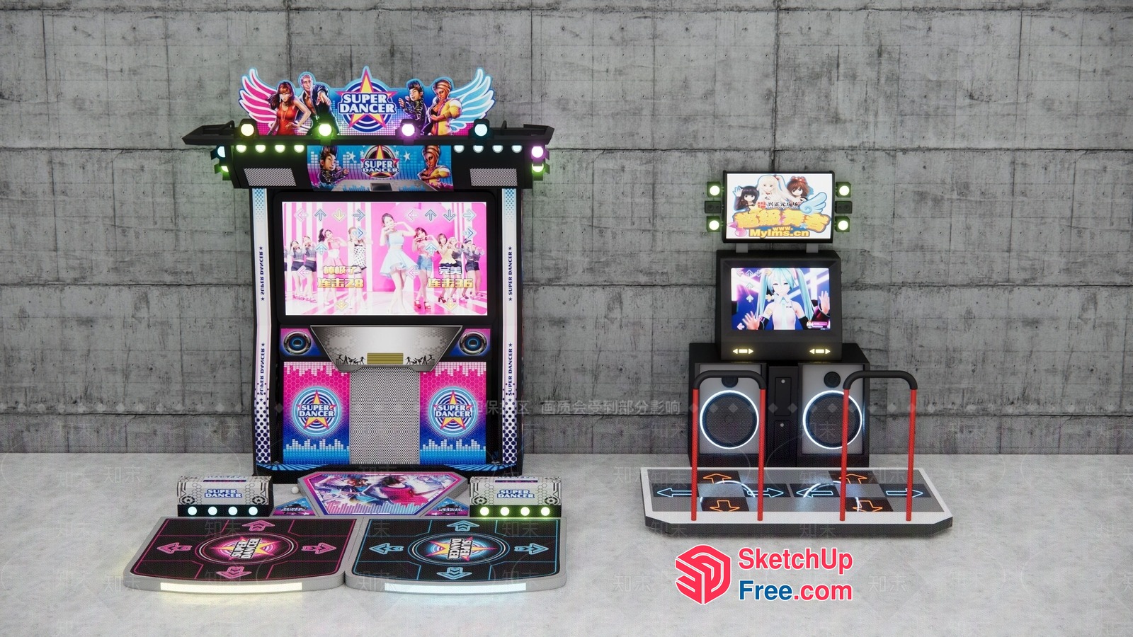 Arcade Game Machine With Anime Characters And Dance Floor 3D SketchUp File