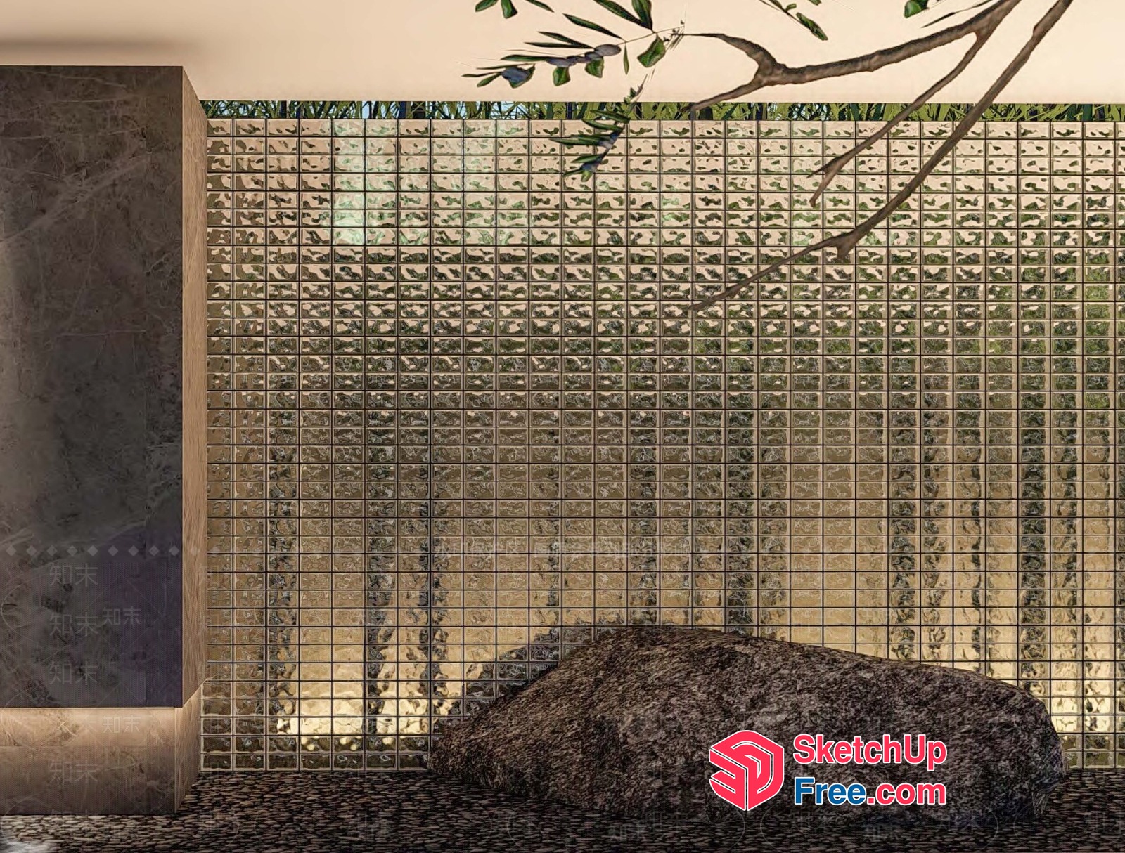 Elegant Glass Brick Wall In A Modern Japanese-Style Room 3D SketchUp File