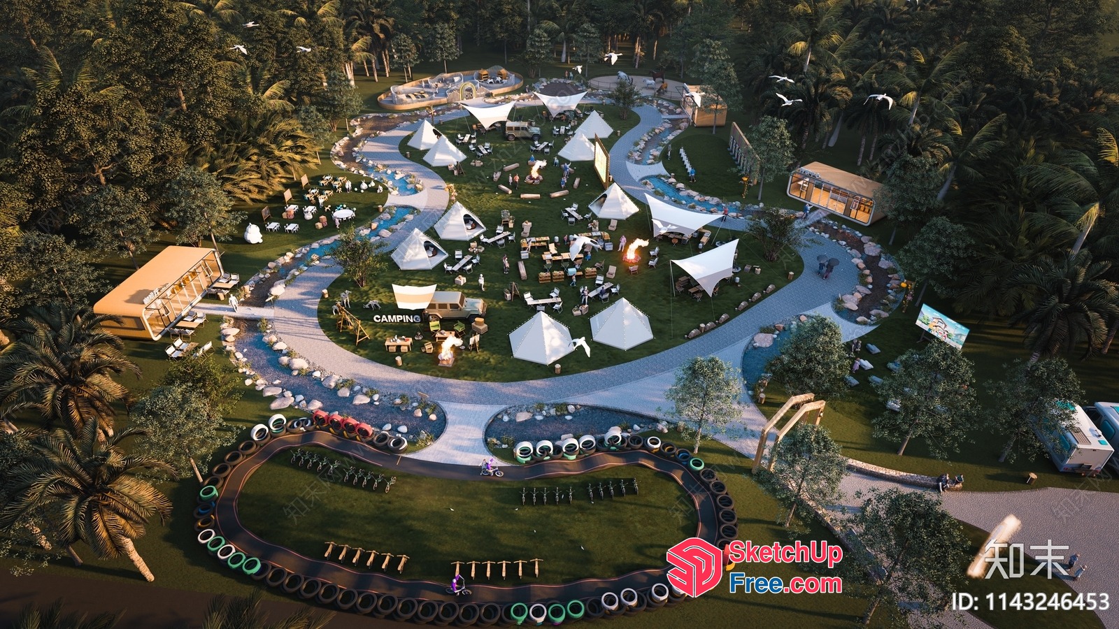 Tropical Resort With Camping Area And Outdoor Activities 3D SketchUp File