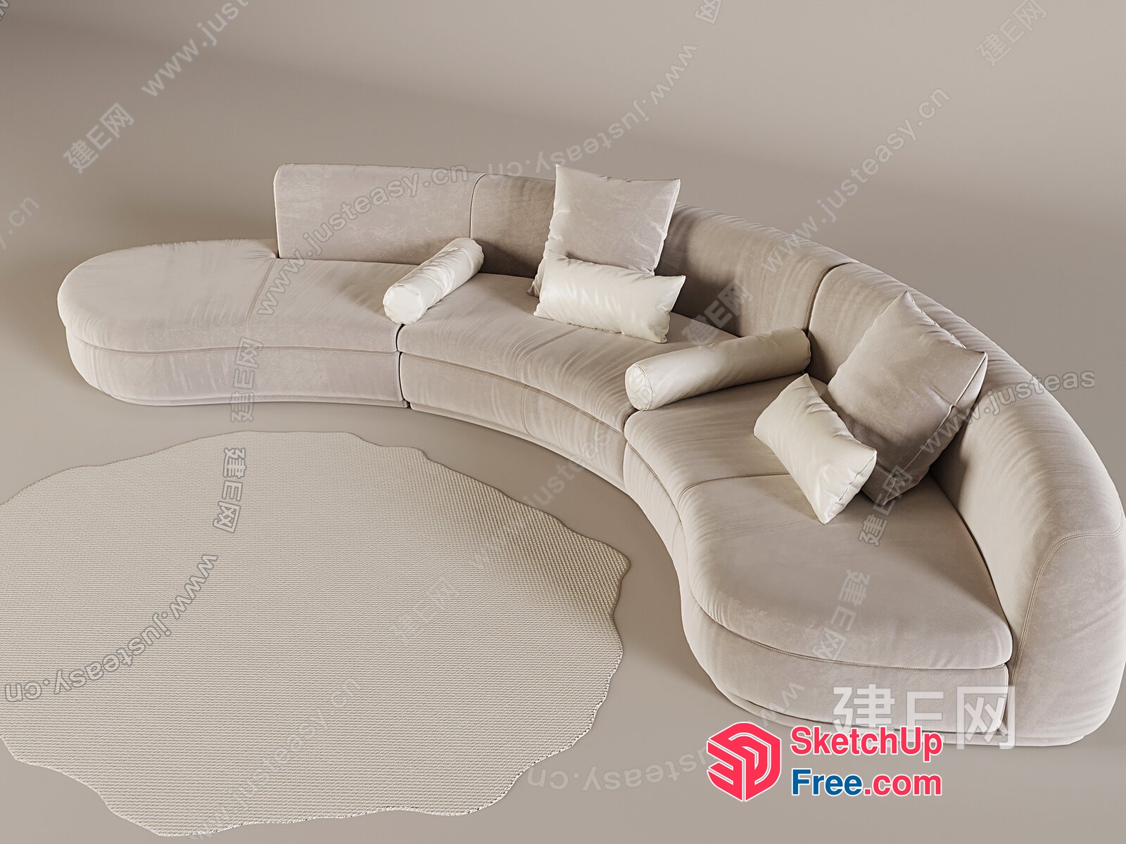 Curved Sofa Sectional With Pillows And Rug 3D SketchUp File