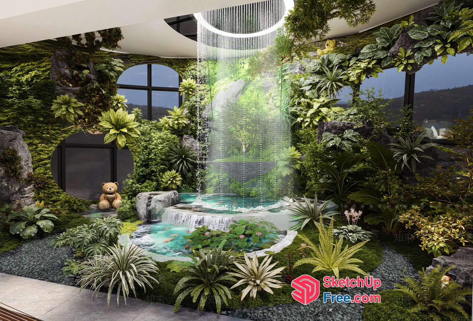 Serene Oasis With Koi Pond And Waterfall 3D SketchUp File