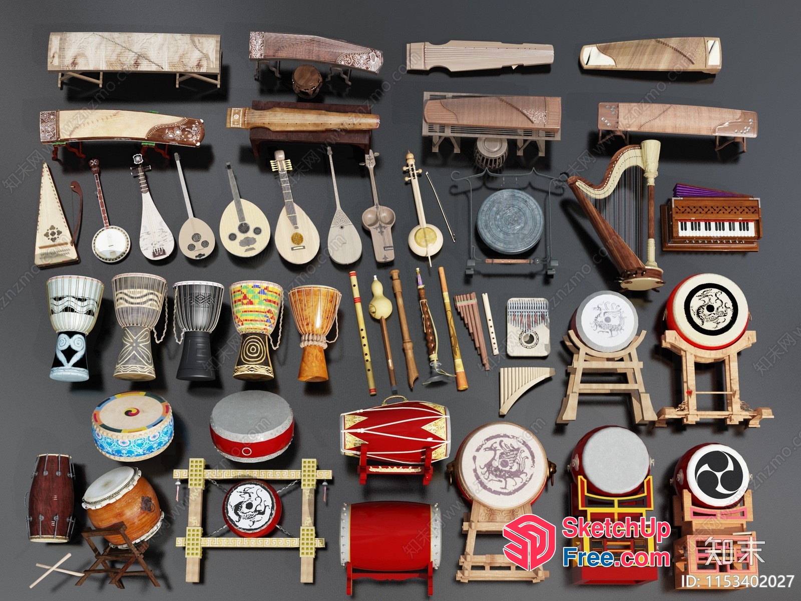 Traditional Asian Musical Instruments 3D SketchUp File