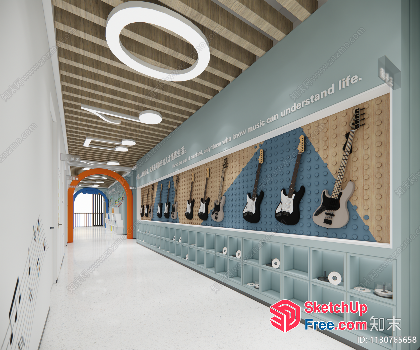 Music-Themed Hallway With Guitar Display 3D SketchUp File