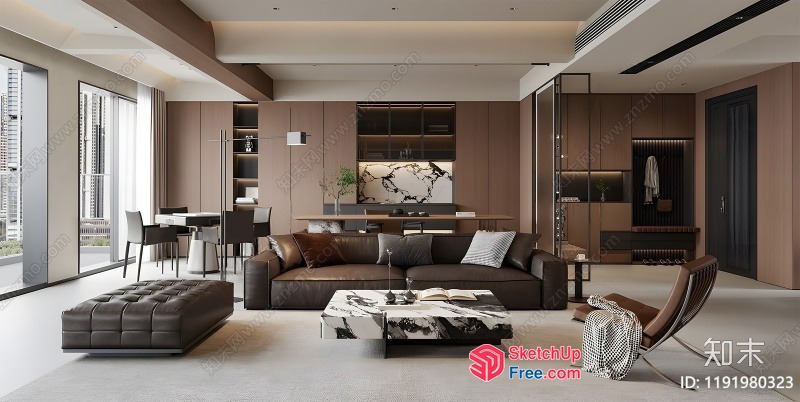 Modern Living Room With Brown And White Decor 3D SketchUp File