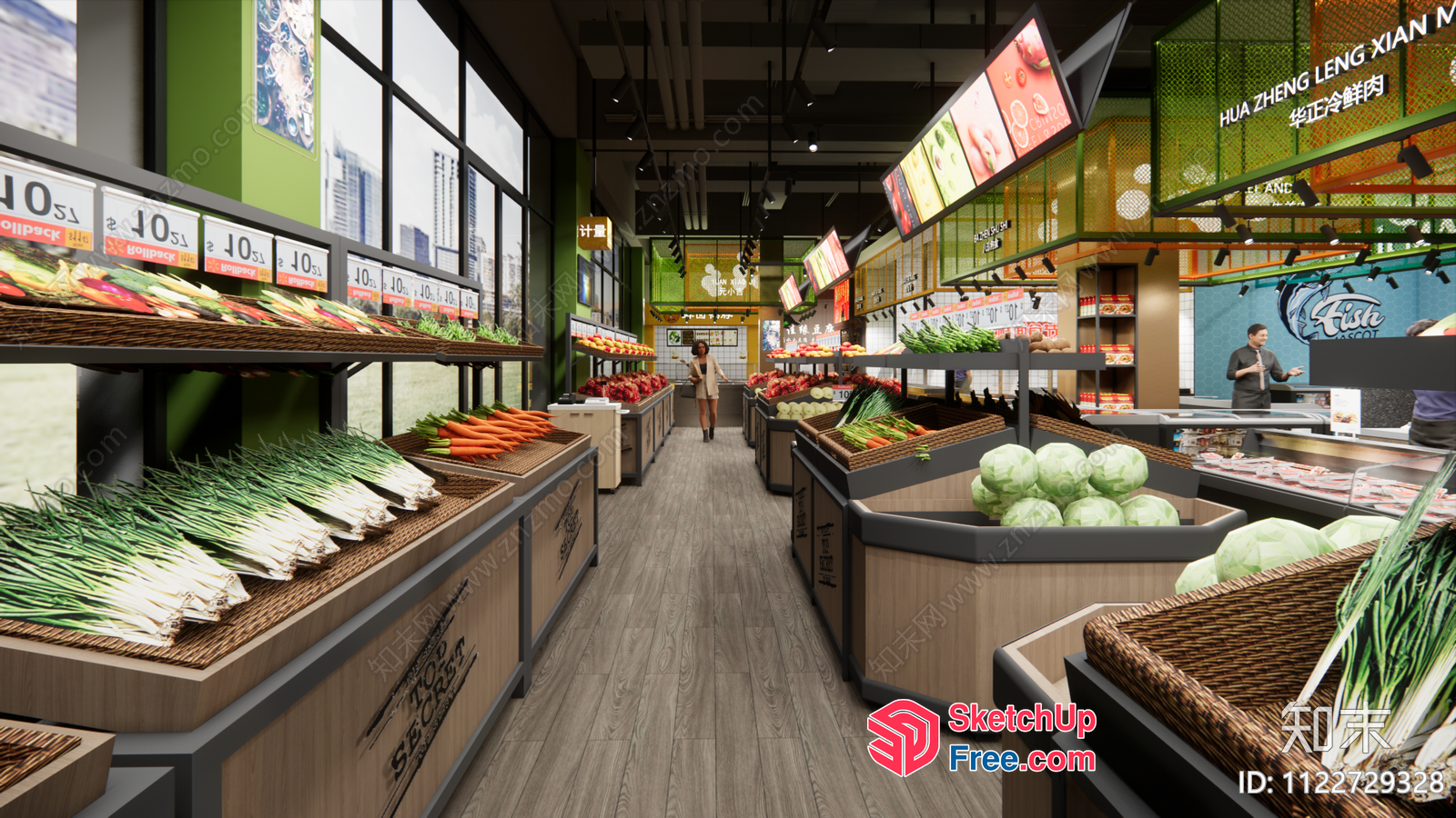 Modern Supermarket Interior With Fresh Produce And Modern Decor 3D SketchUp File